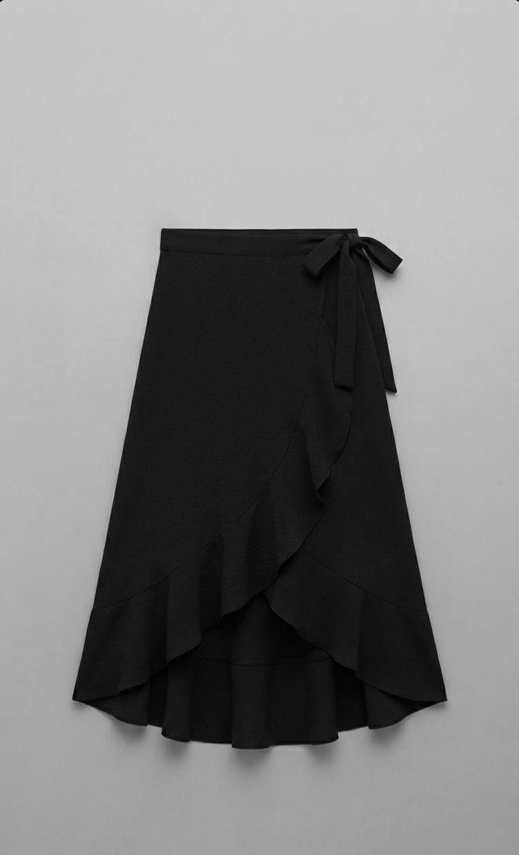 Women Solid Asymetric Black Skirt-image-45
