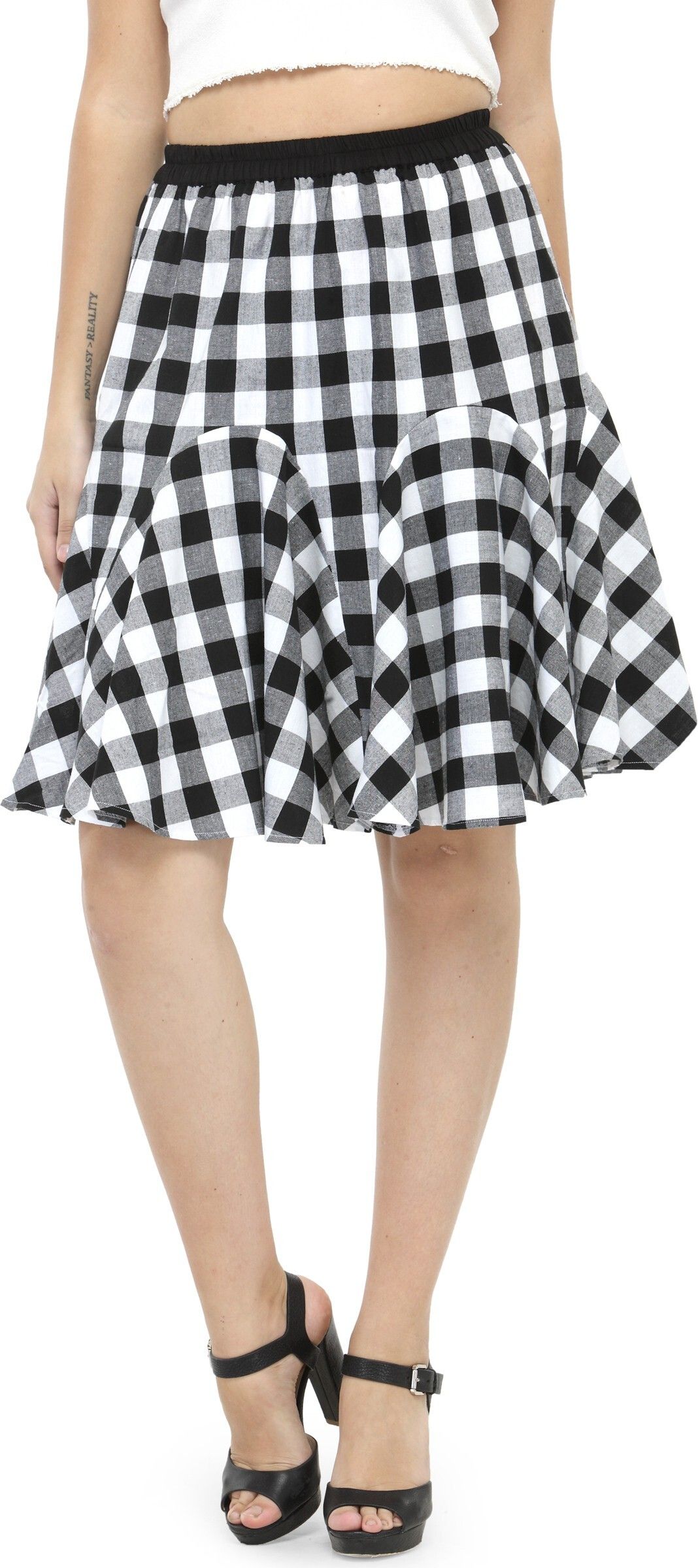 hive91 Women Checkered Flared Black Skirt-picture-4