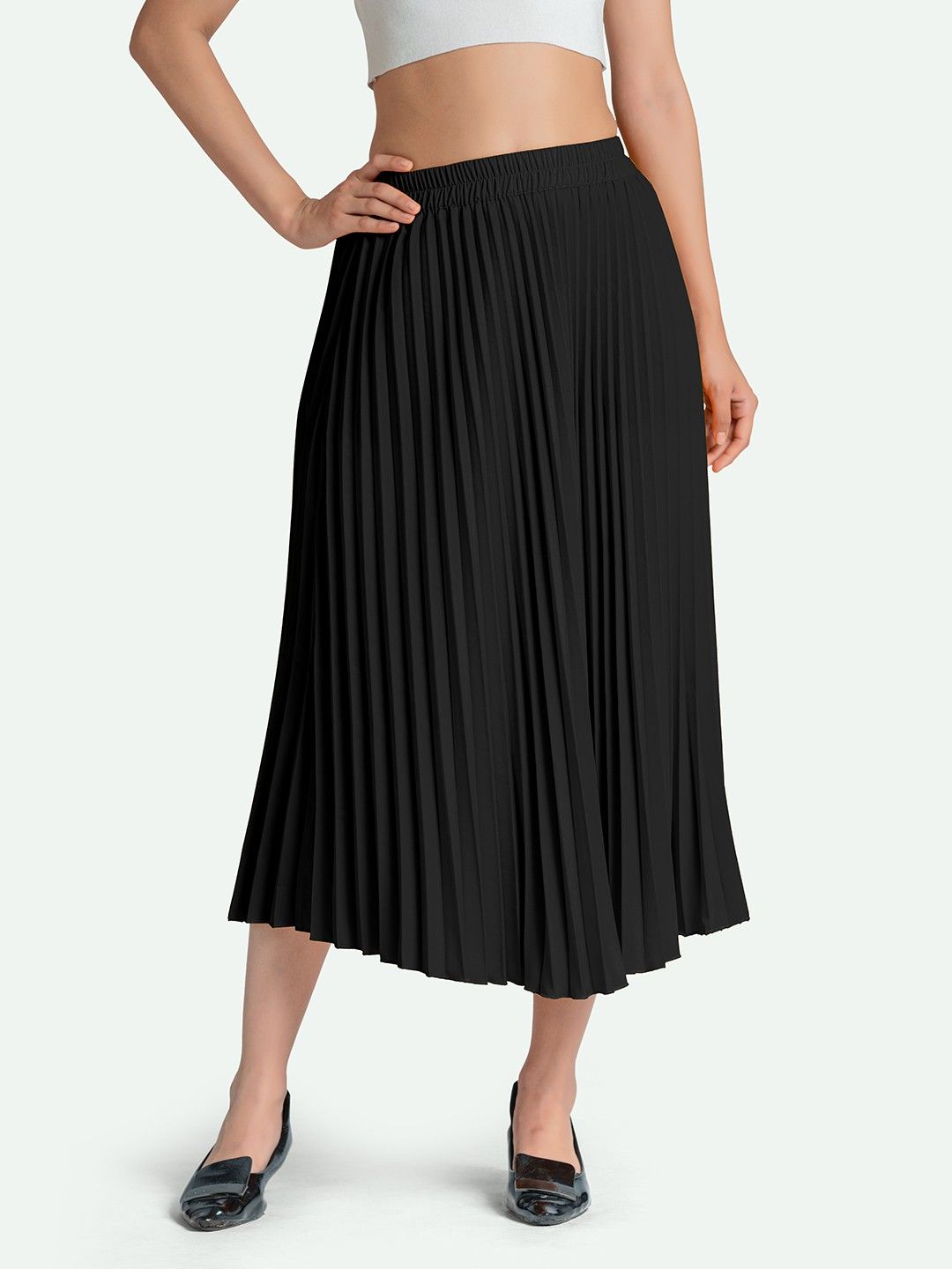 zwerlon Women Solid Pleated Black Skirt-picture-10