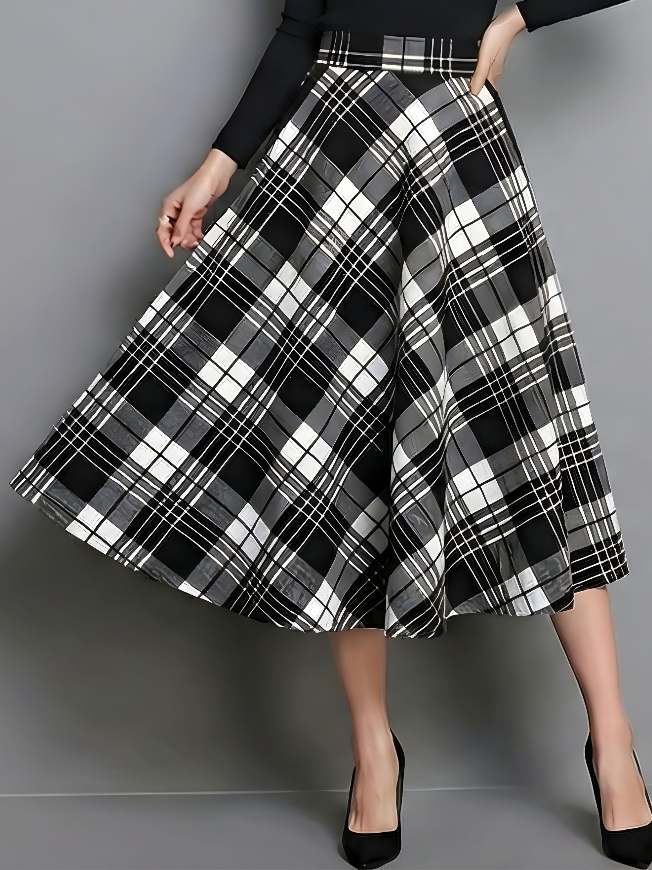 zelzis Women Checkered Skorts Black, White Skirt-picture-14