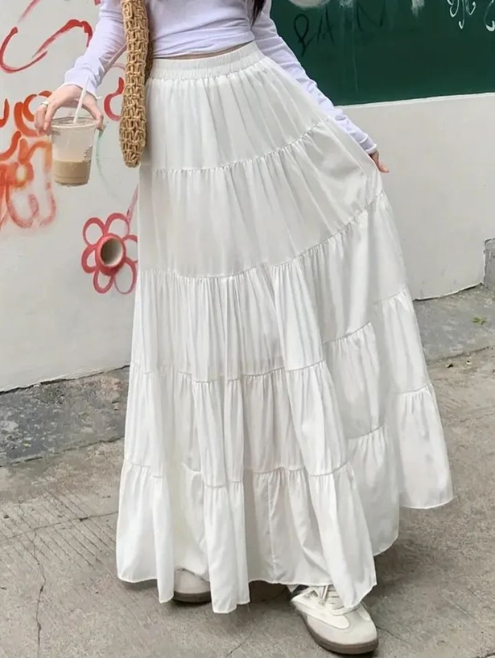 Women Solid Flared White Skirt-image-32