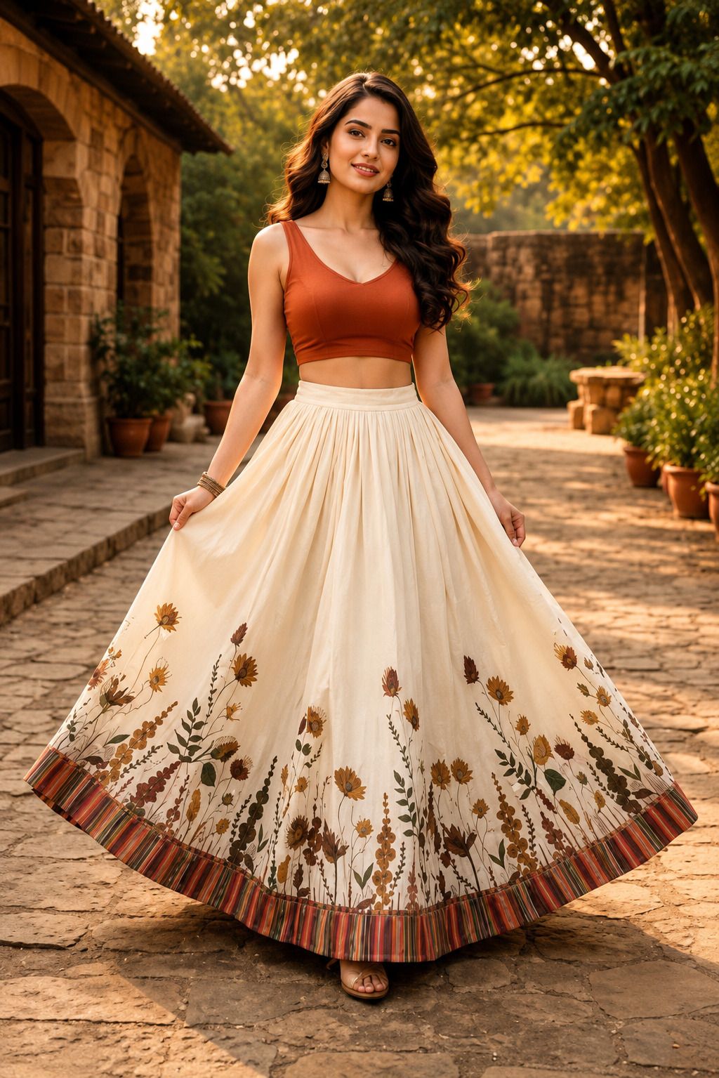 vashishtha Women Printed A-line Beige Skirt-picture-22