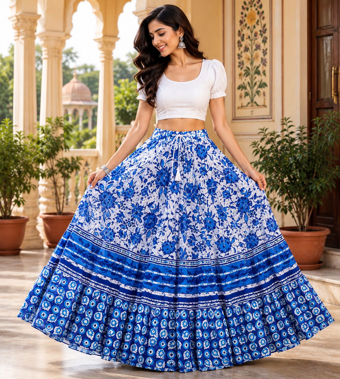 rangsthali Women Printed Flared Blue Skirt-picture-35