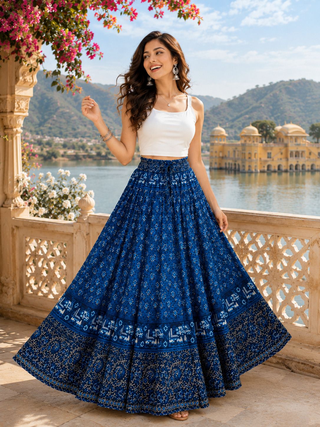 rangsthali Women Printed Flared Blue Skirt-picture-12