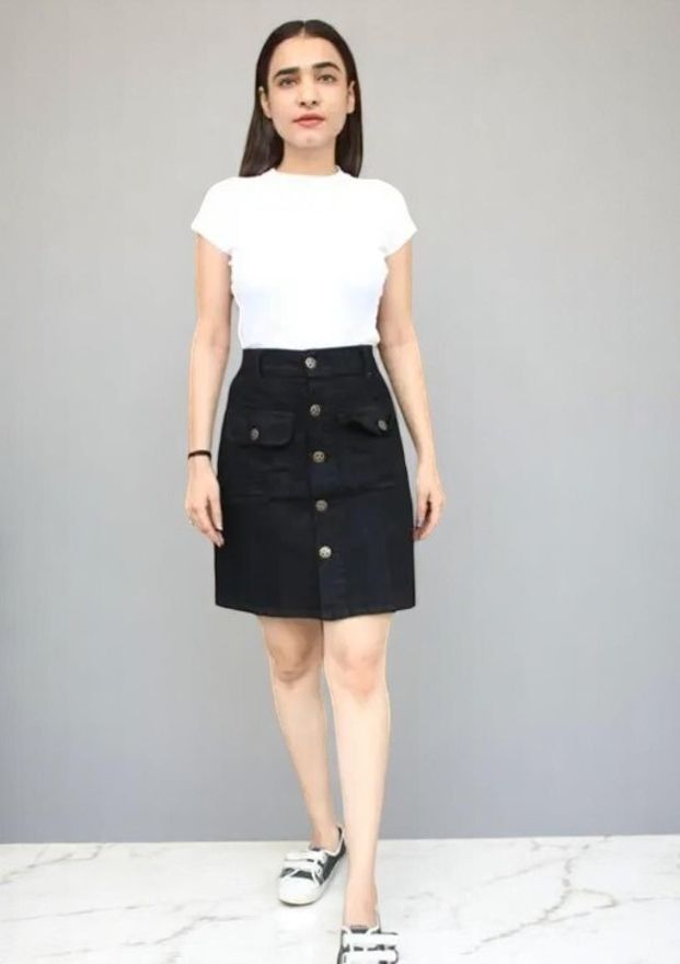 qitty Women Solid Straight Black Skirt-picture-4