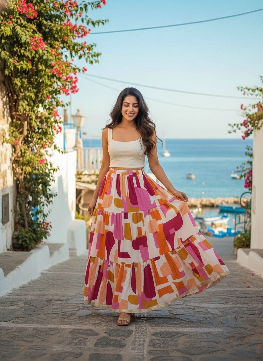 himcare Women Floral Print Tiered Multicolor Skirt-picture-26