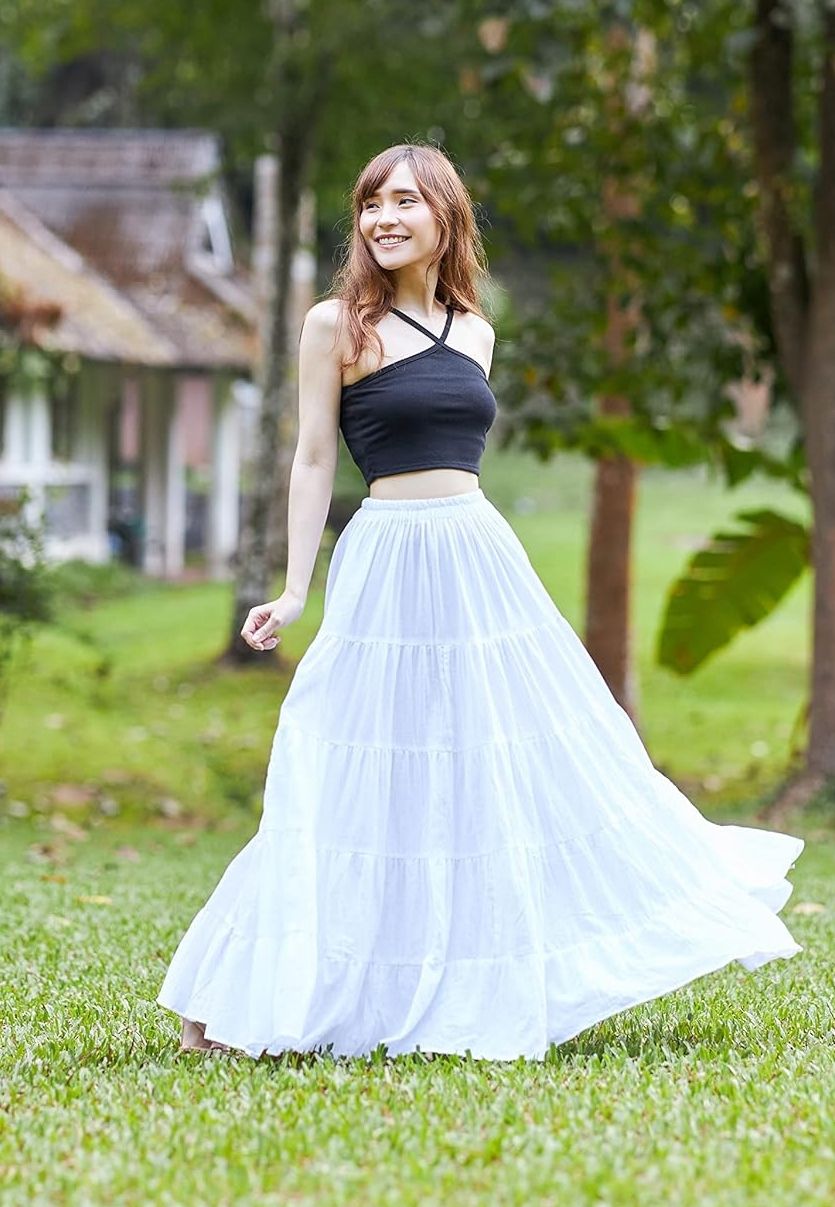 Women Solid Tiered White Skirt-image-38