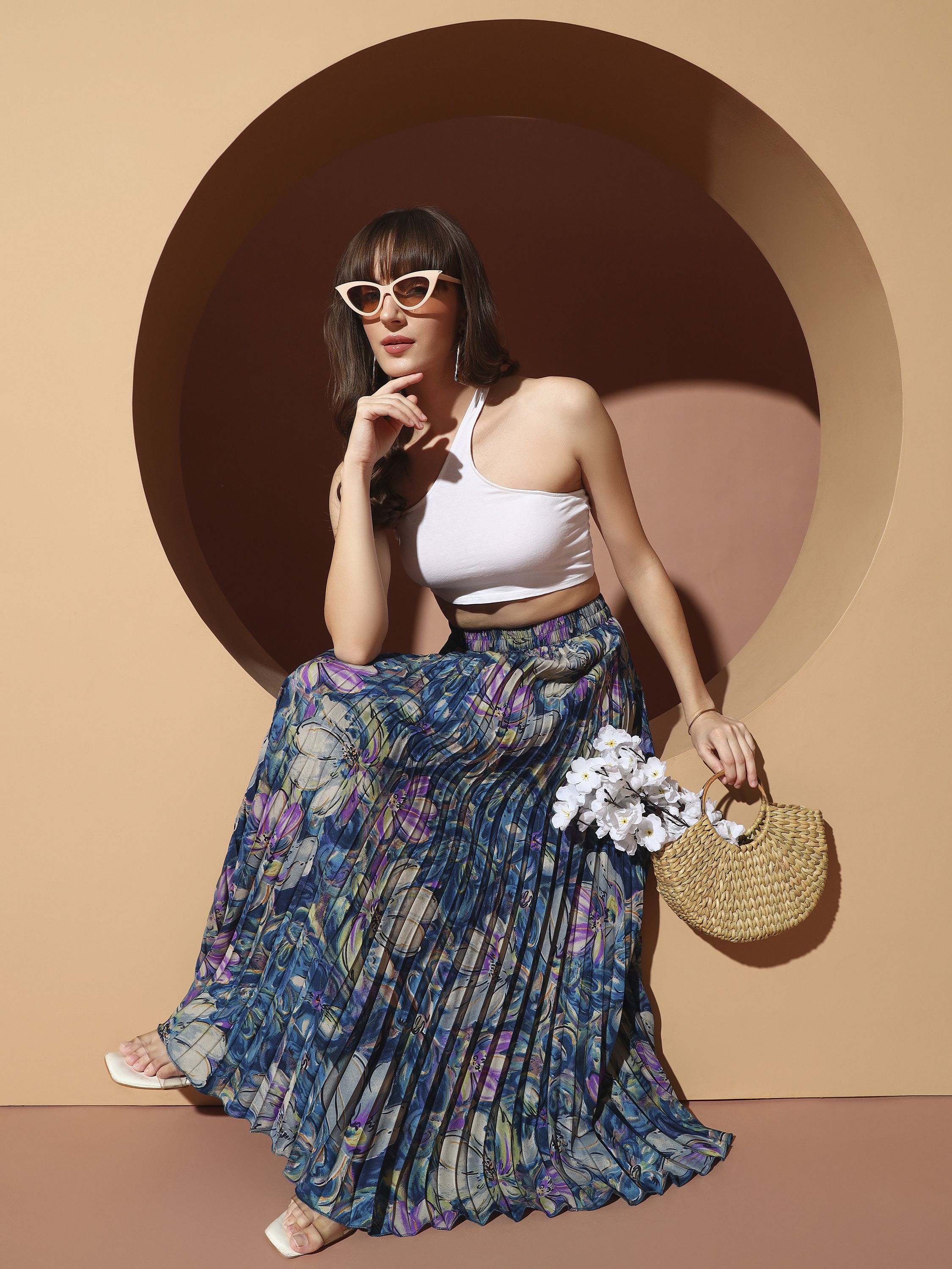 zwerlon Women Printed Pleated Multicolor Skirt-picture-28