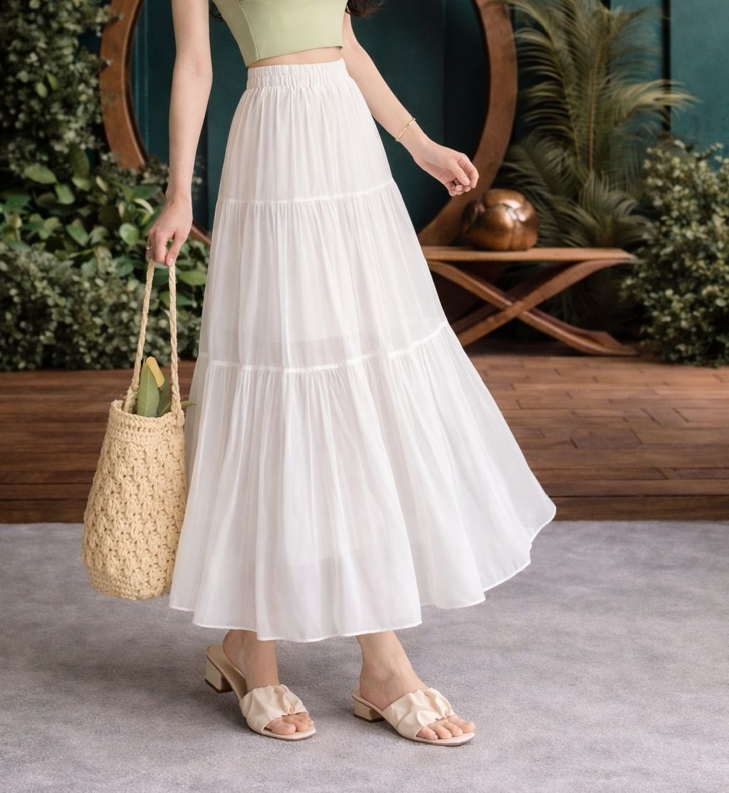 Women Solid Gathered White Skirt-image-28