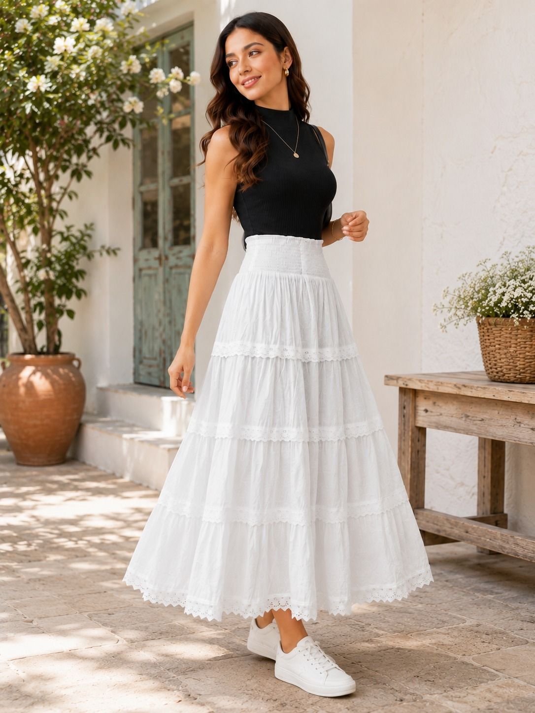ranagni Women Abstract Asymetric White Skirt-picture-14
