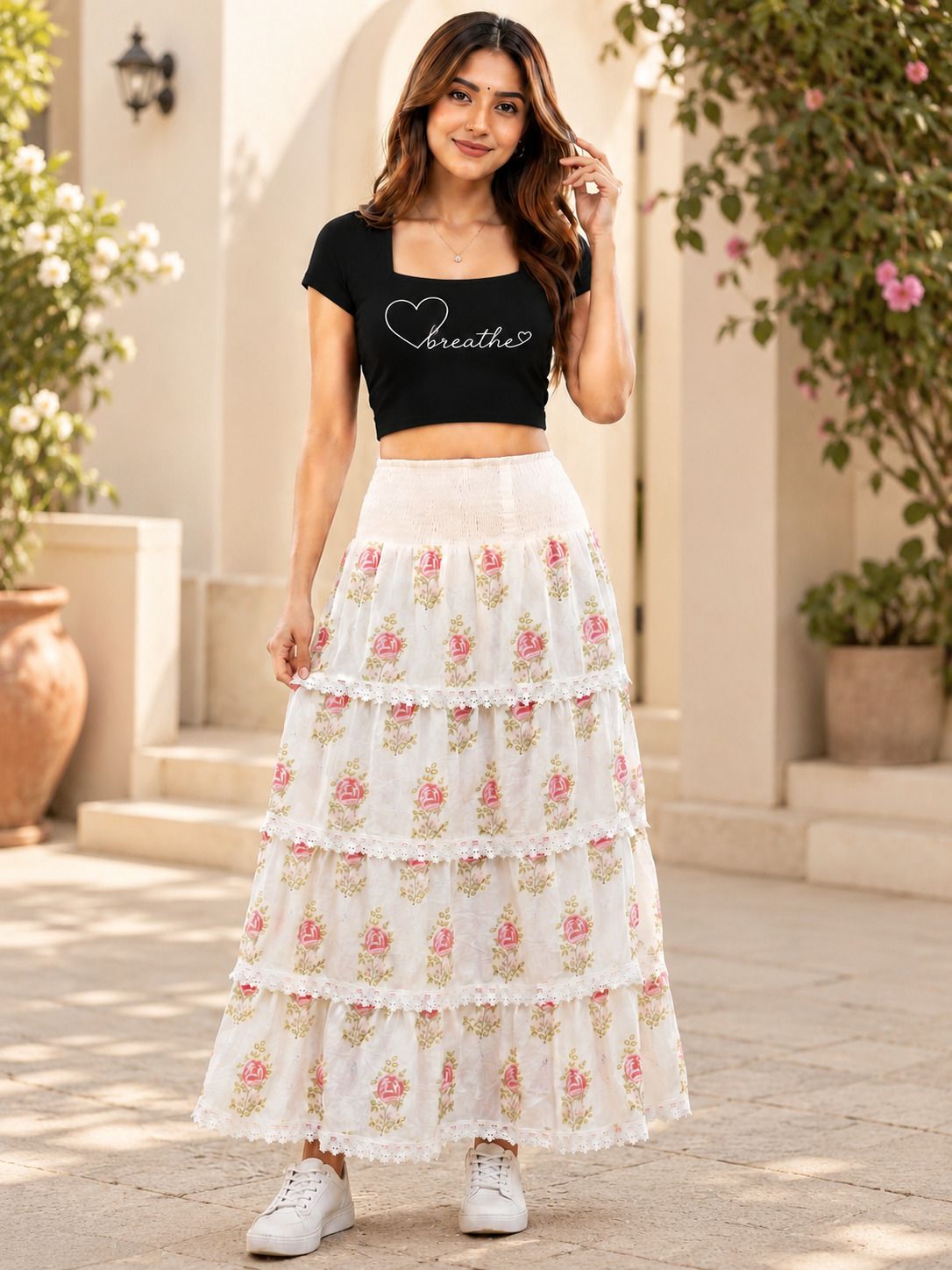 tylaent Women Printed A-line Pink Skirt-picture-15