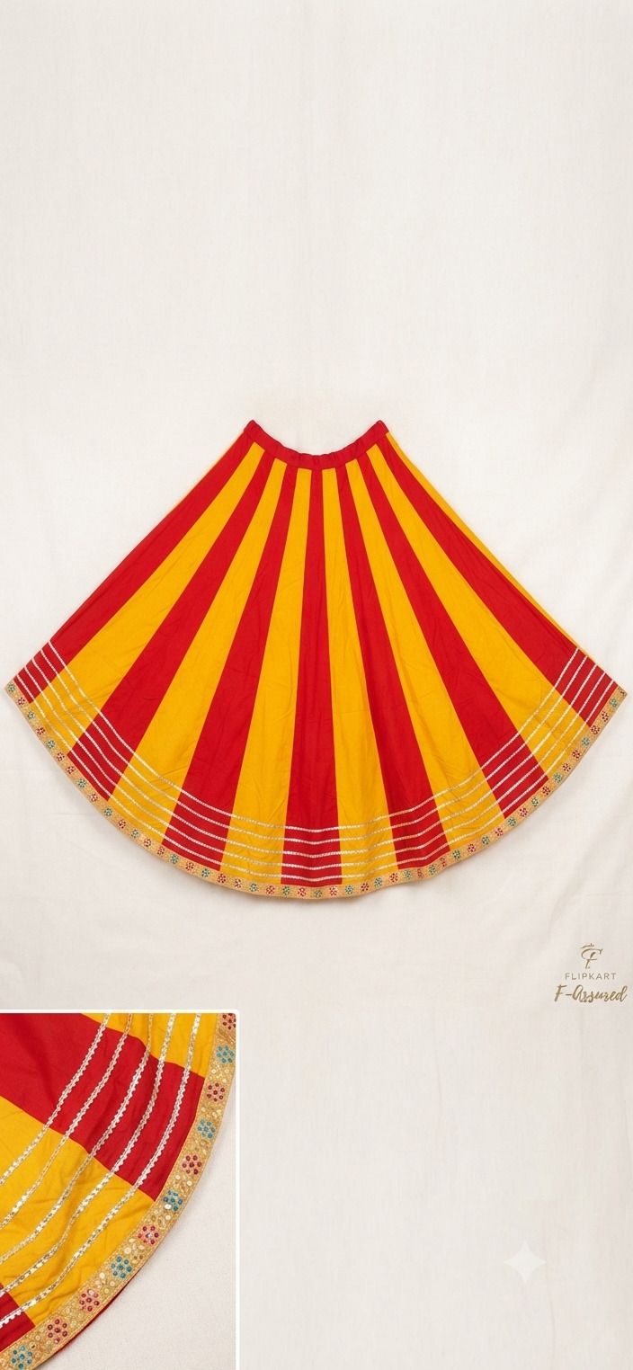 Women Solid, Embroidered Flared Red, Light Green Skirt-image-2
