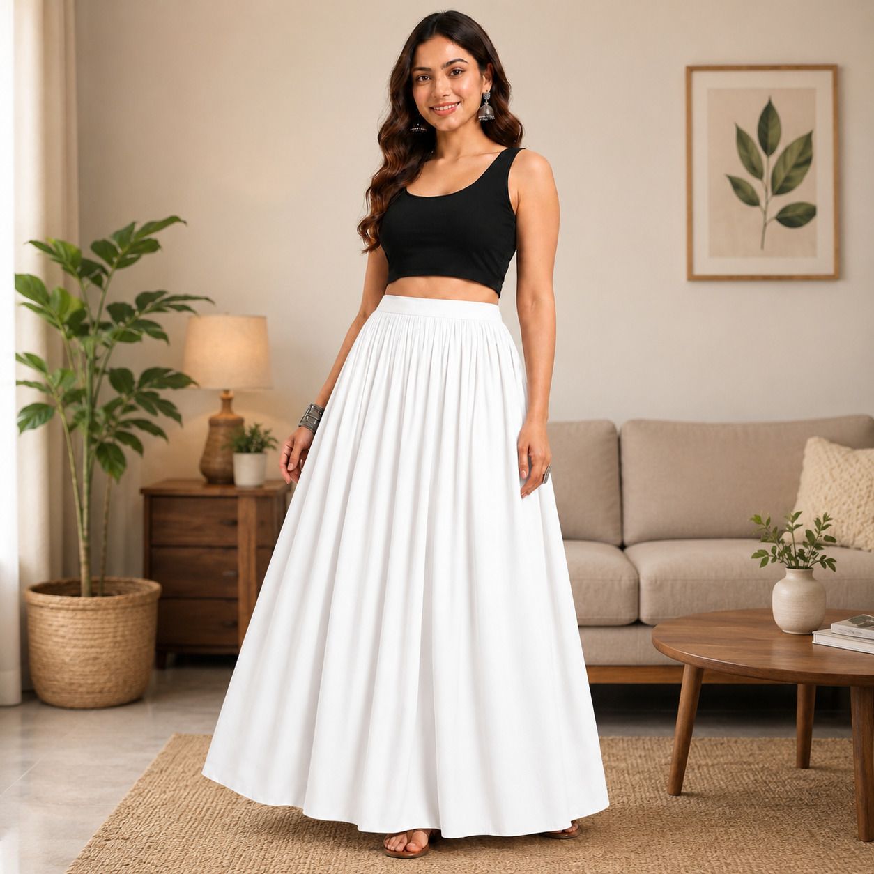 jihimfabrics Women Solid Flared White Skirt-picture-48