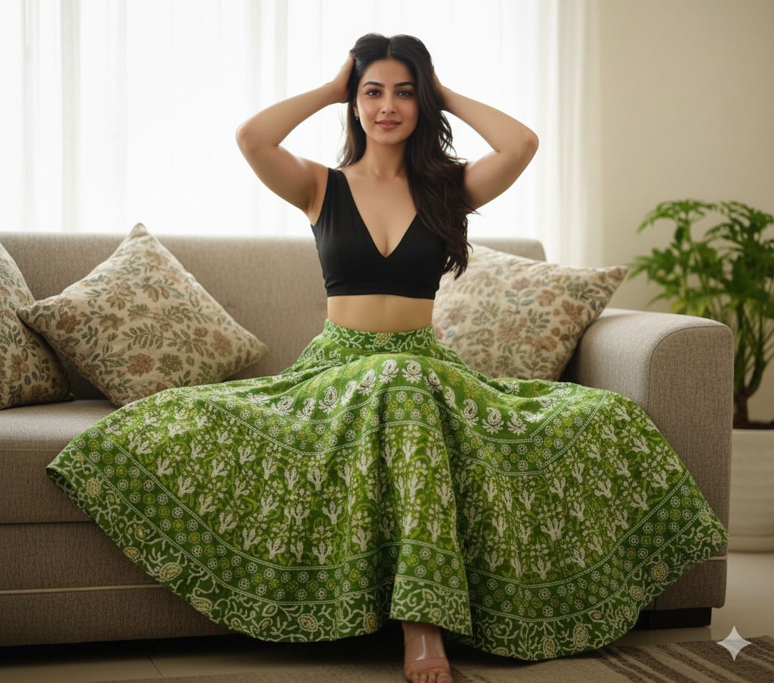 tongariya Women Printed Flared Green Skirt-picture-37