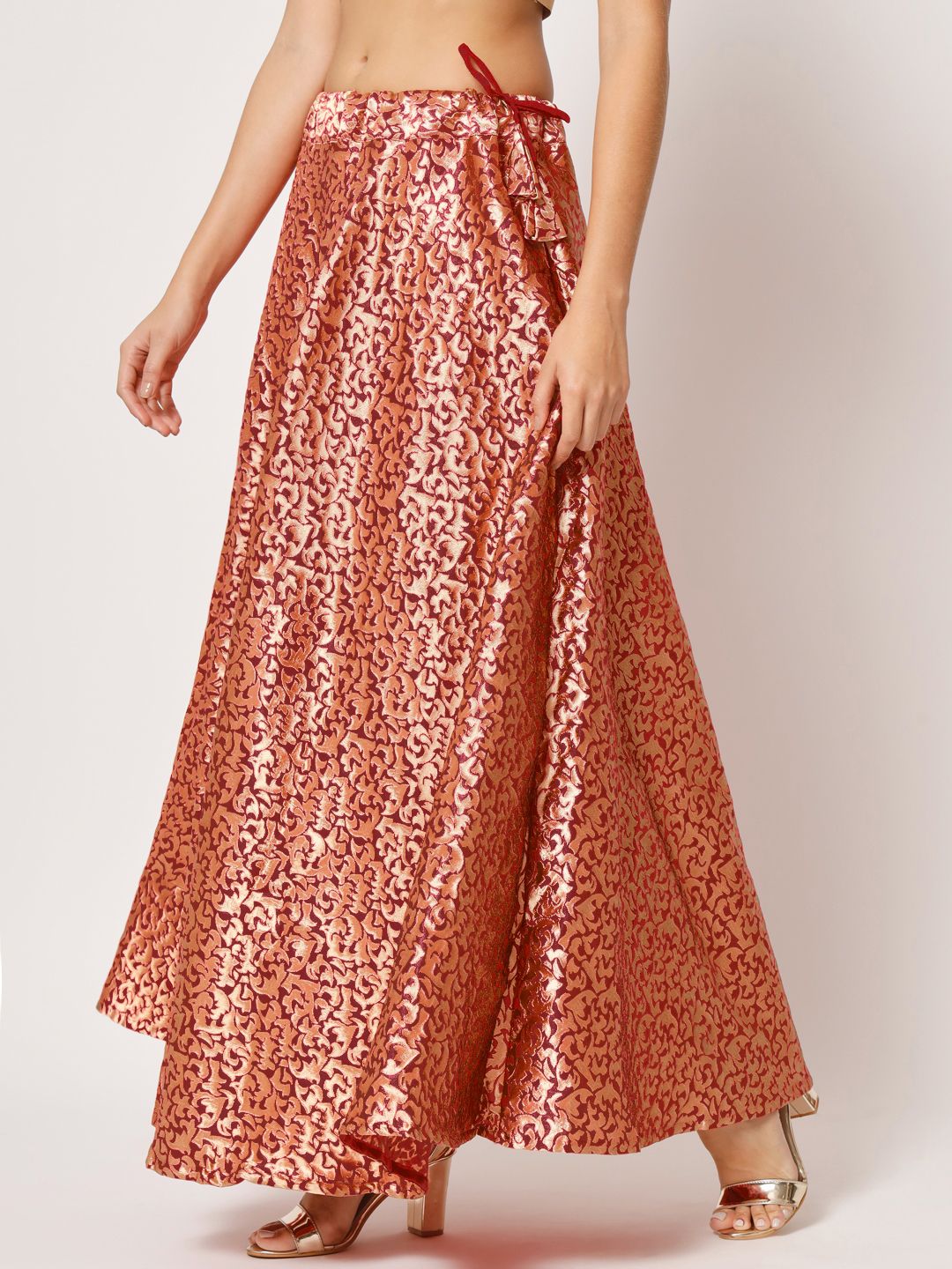 Women Self Design Flared Maroon Skirt-image-38