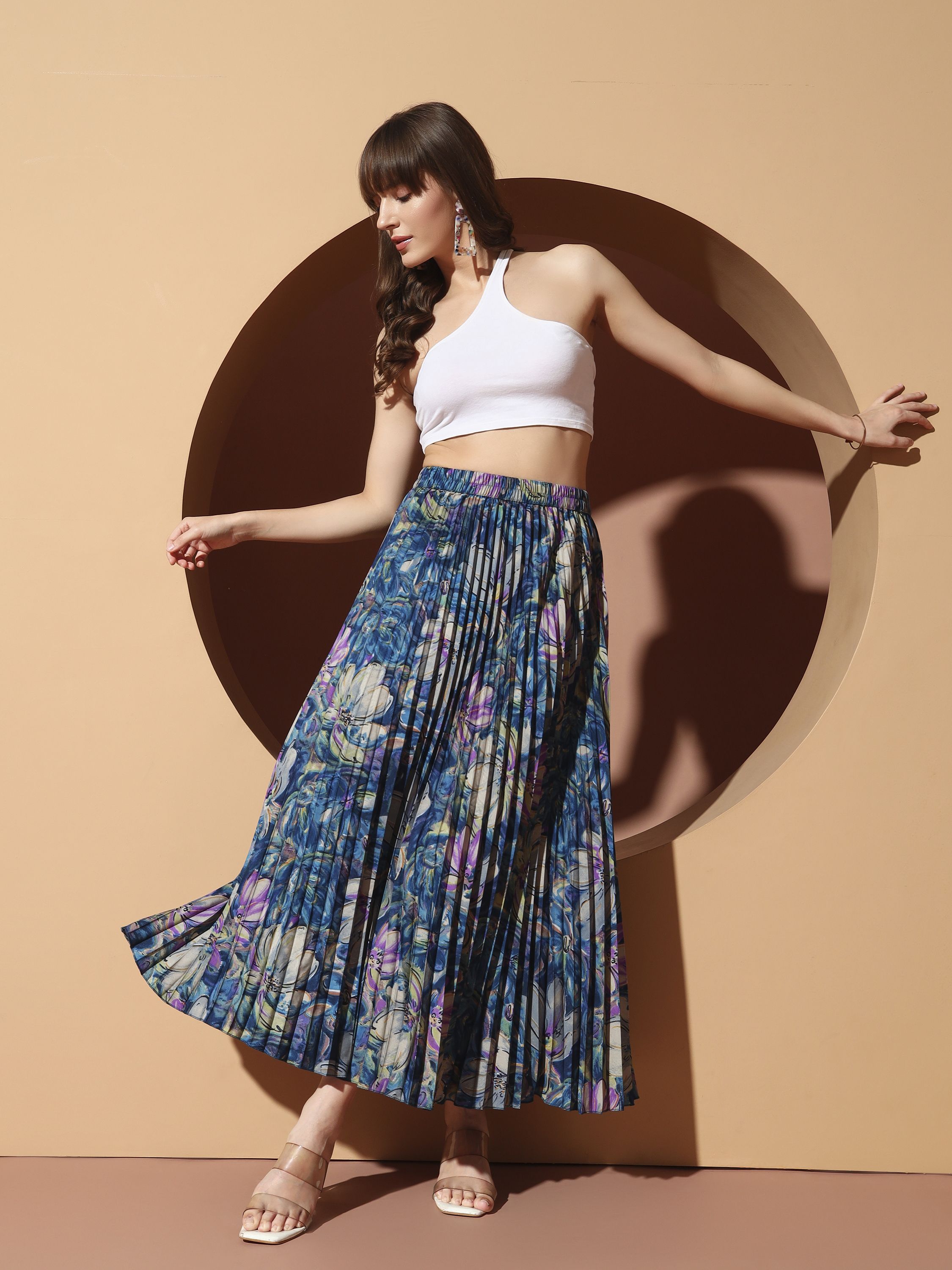 zwerlon Women Printed Pleated Multicolor Skirt-picture-10
