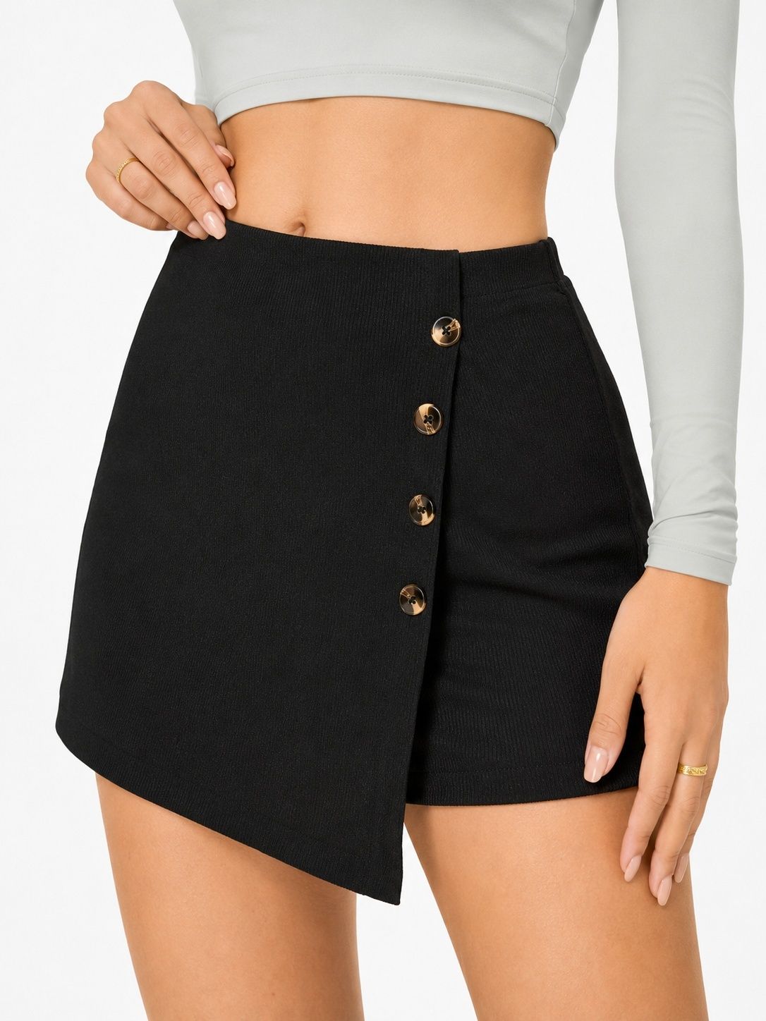 qioa Women Solid Skorts Black Skirt-picture-18