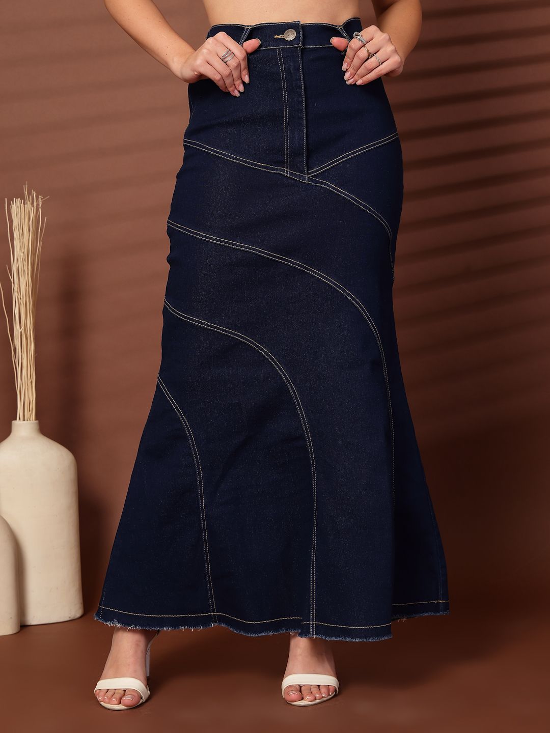 pluss Women Solid Straight Blue Skirt-picture-43