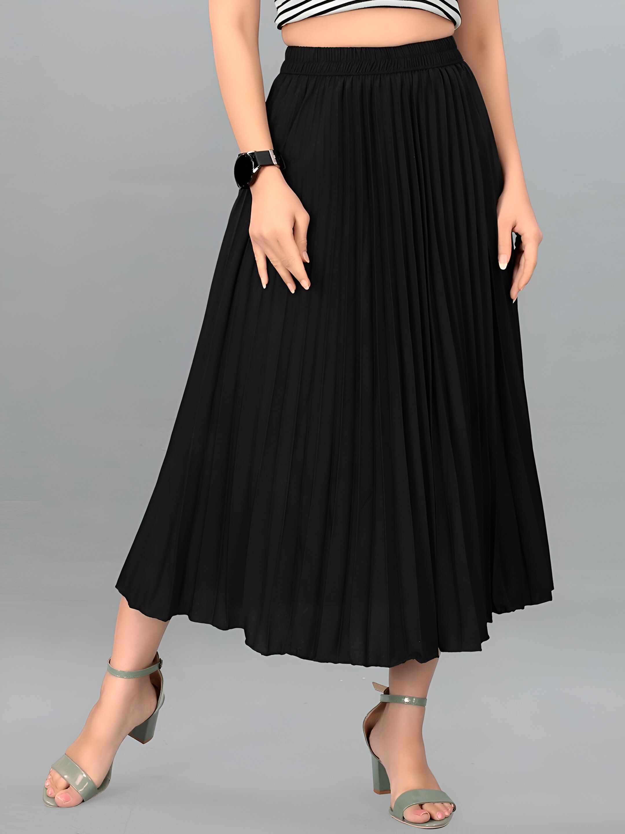 herway Women Solid A-line Black Skirt-picture-14