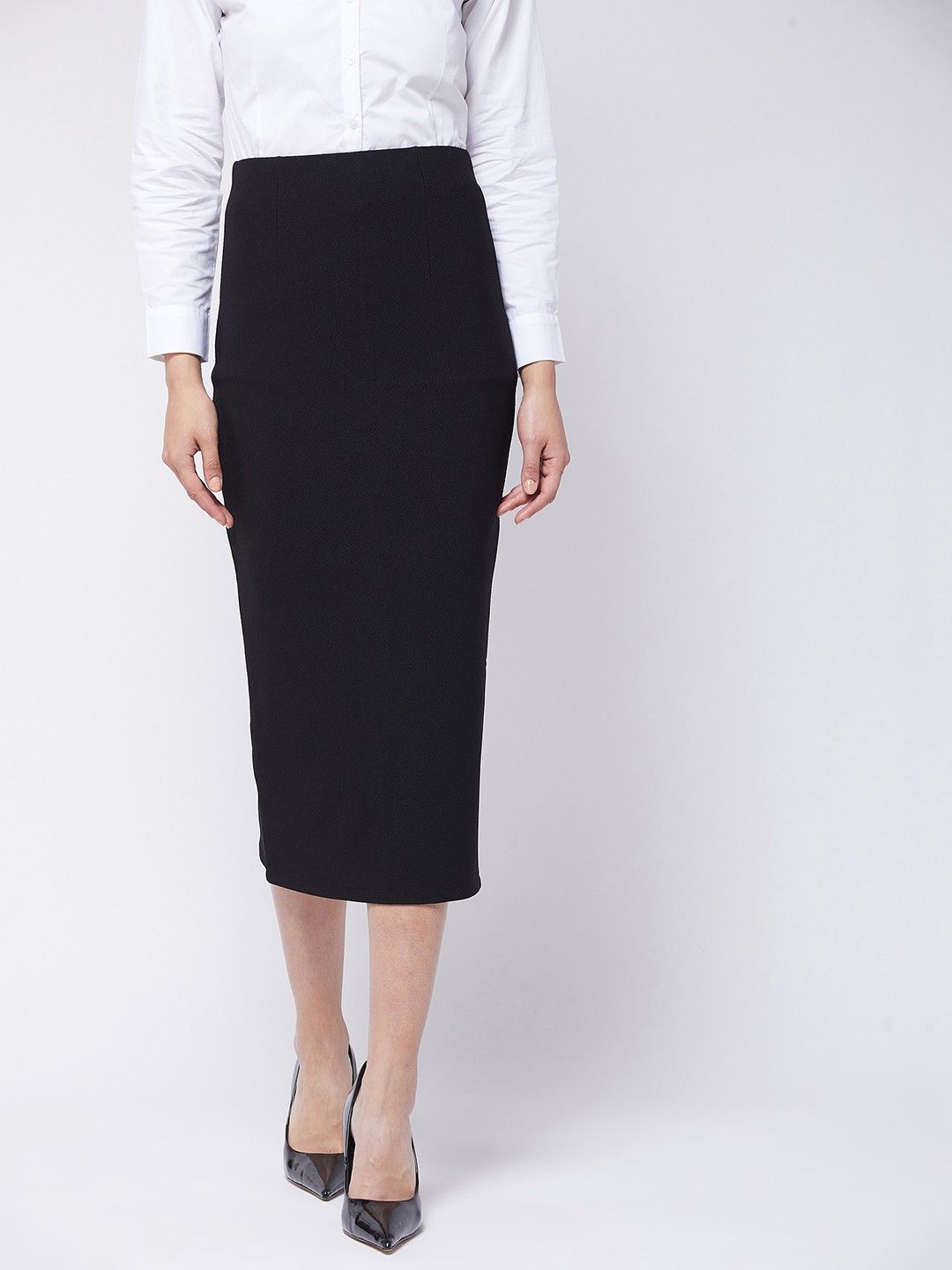 purple feather Women Solid Pencil Black Skirt-picture-7
