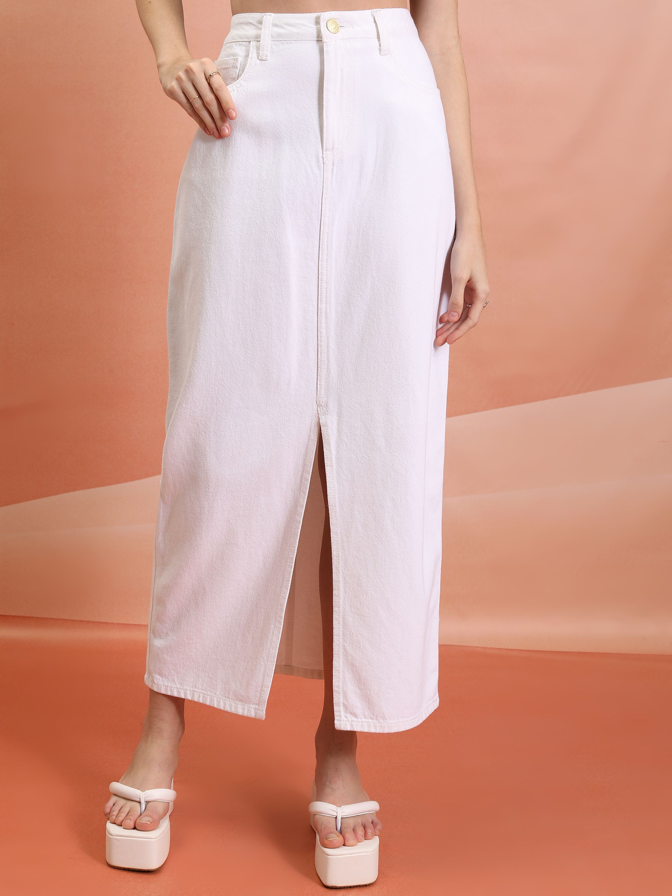 Women Solid Regular White Skirt-image-43