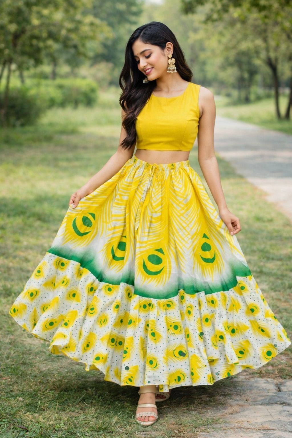 dream of style Women Printed Flared Yellow Skirt-picture-27