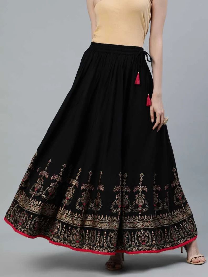 goyal textiles Women Printed Flared Black Skirt-picture-10
