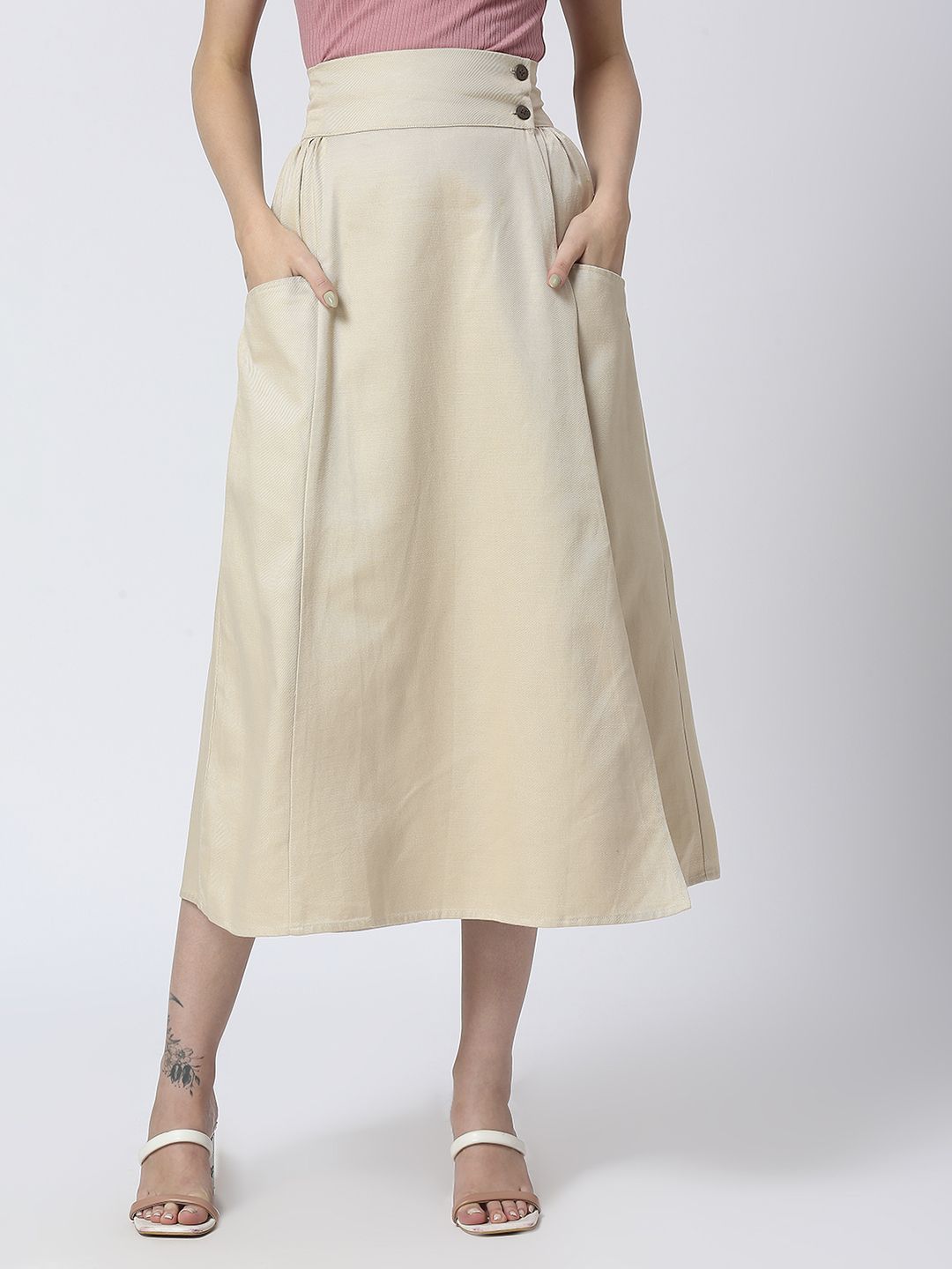 being human Women Solid A-line Beige Skirt-picture-12