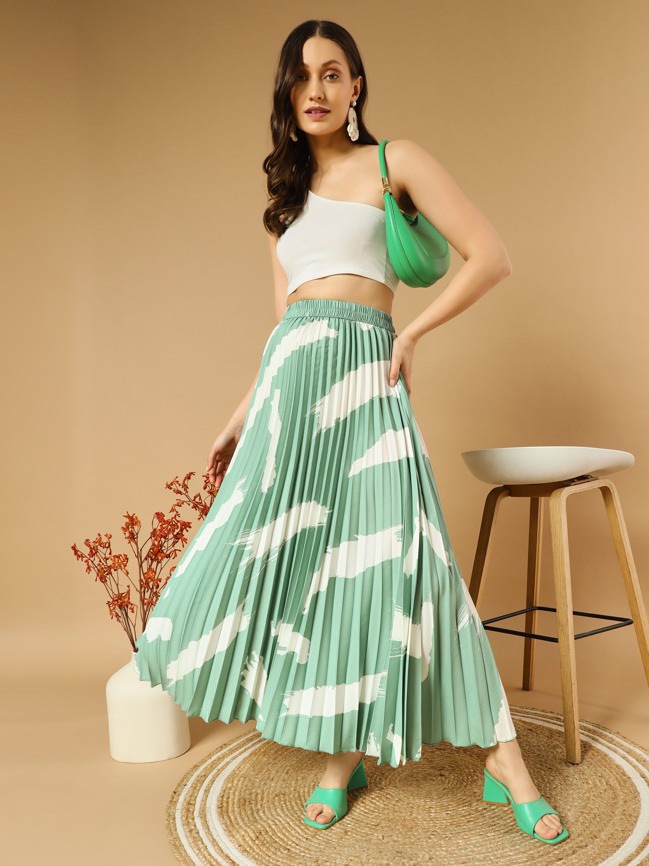 otabu Women Self Design A-line Light Green Skirt-picture-20