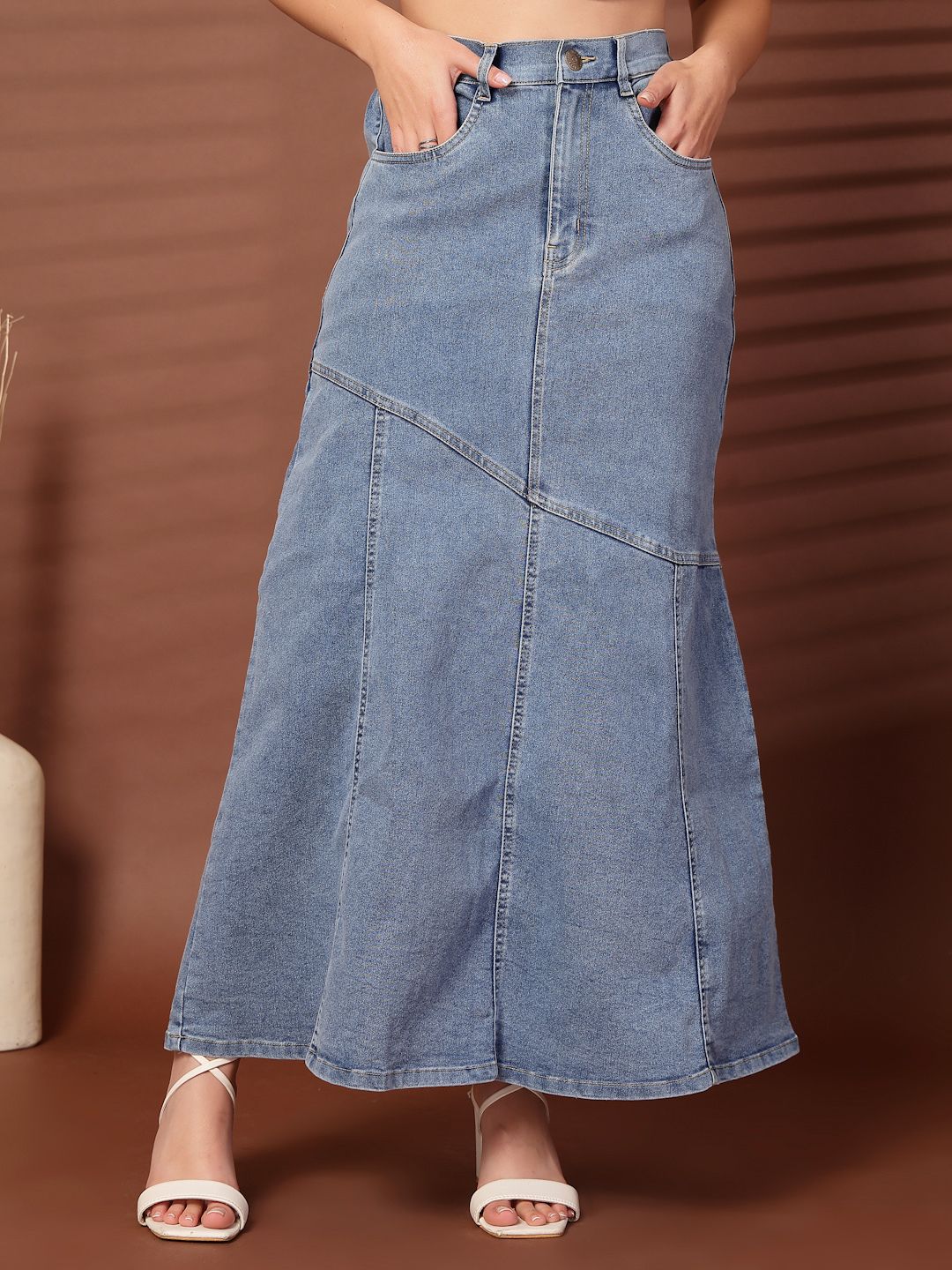 pluss Women Solid Flared Blue Skirt-picture-15