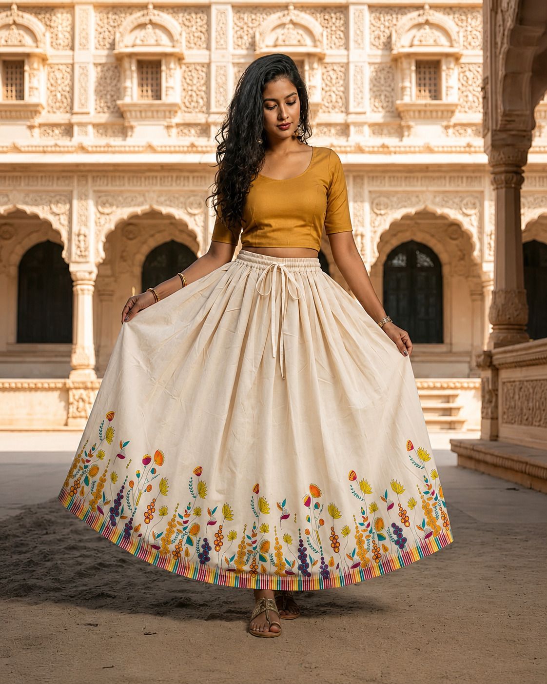 faeebfashion Women Printed A-line Beige Skirt-picture-44