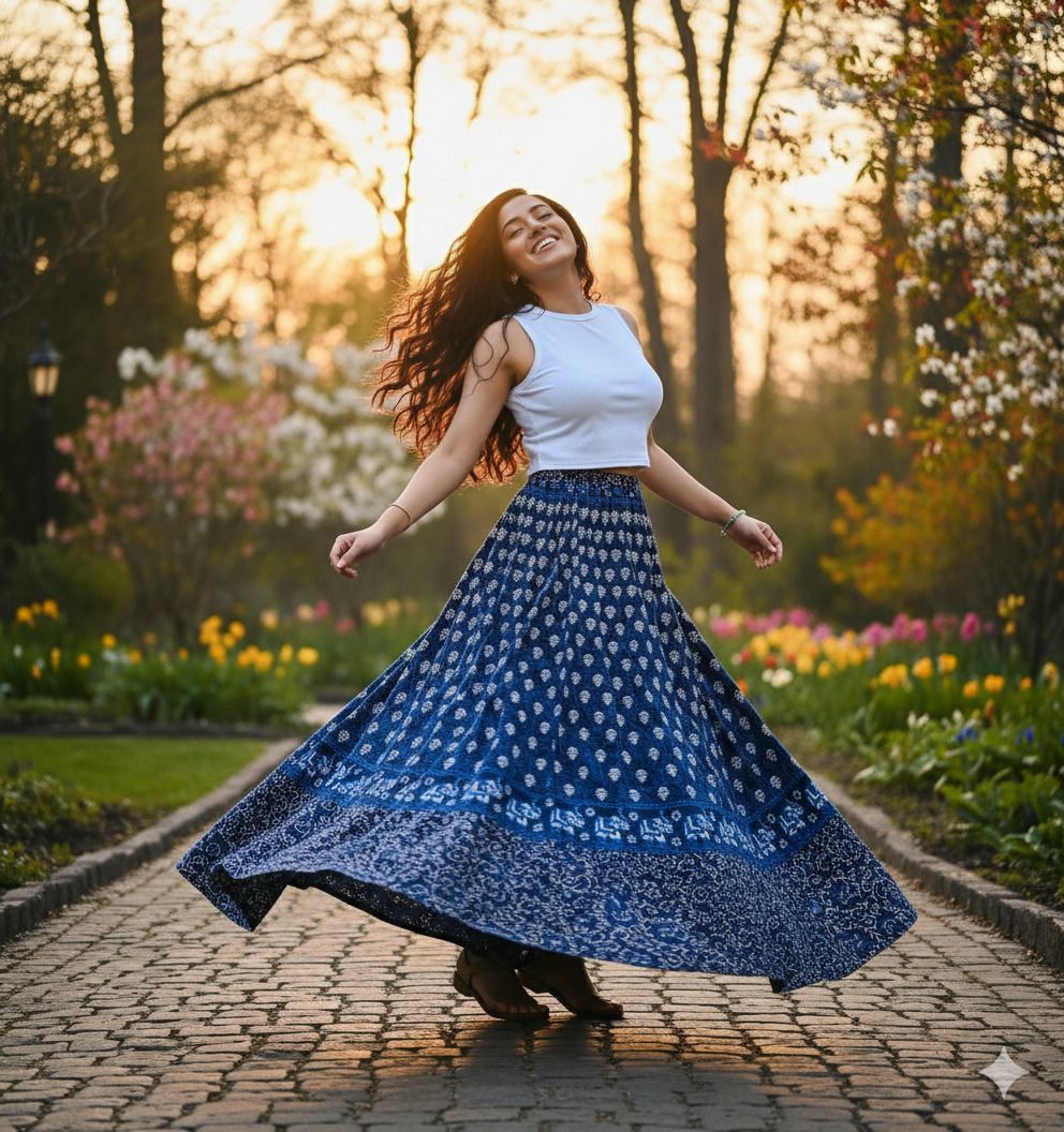 tongariya Women Printed Flared Blue Skirt-picture-21