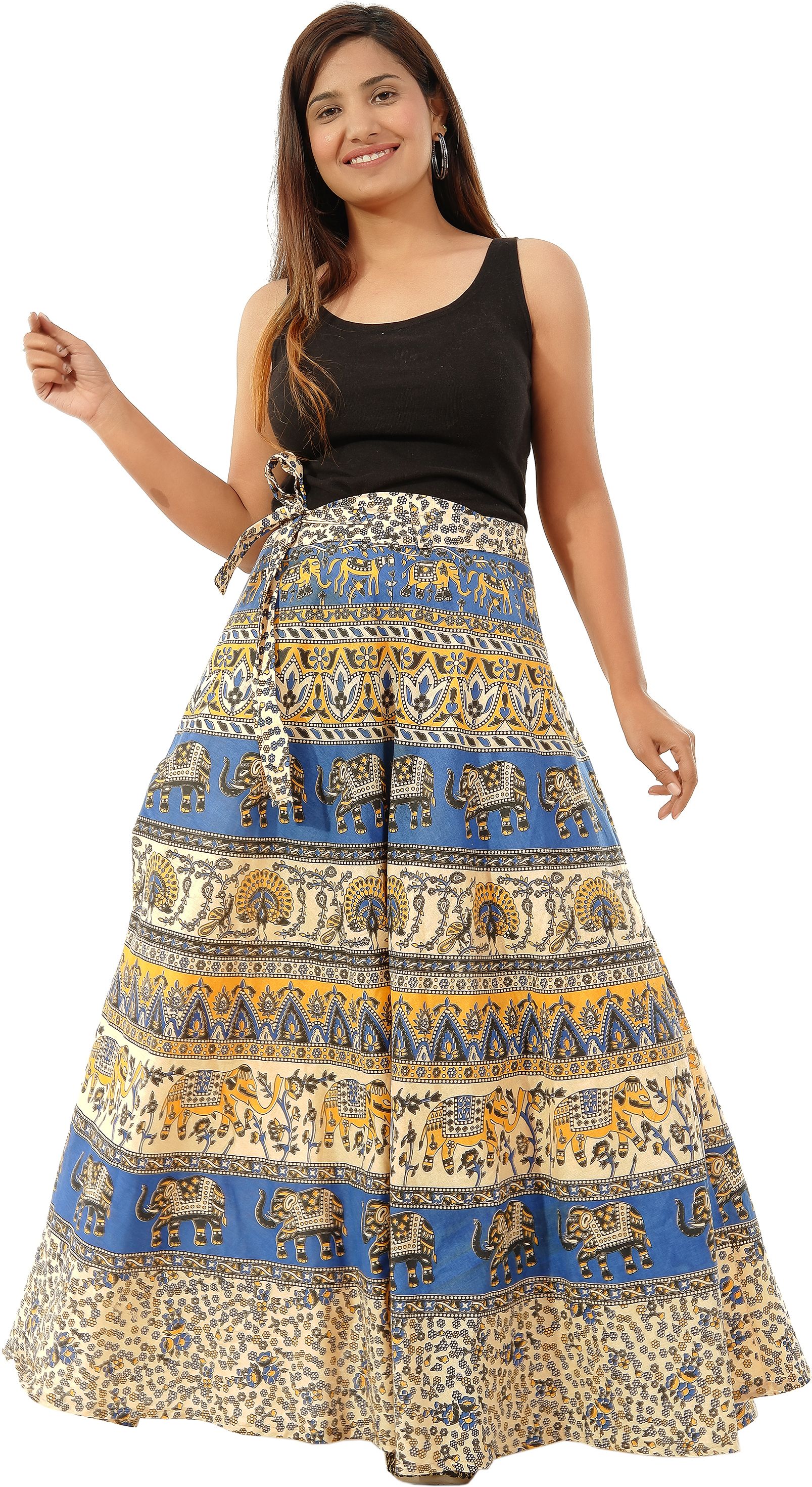 anandprints Women Printed Flared Blue Skirt-picture-28