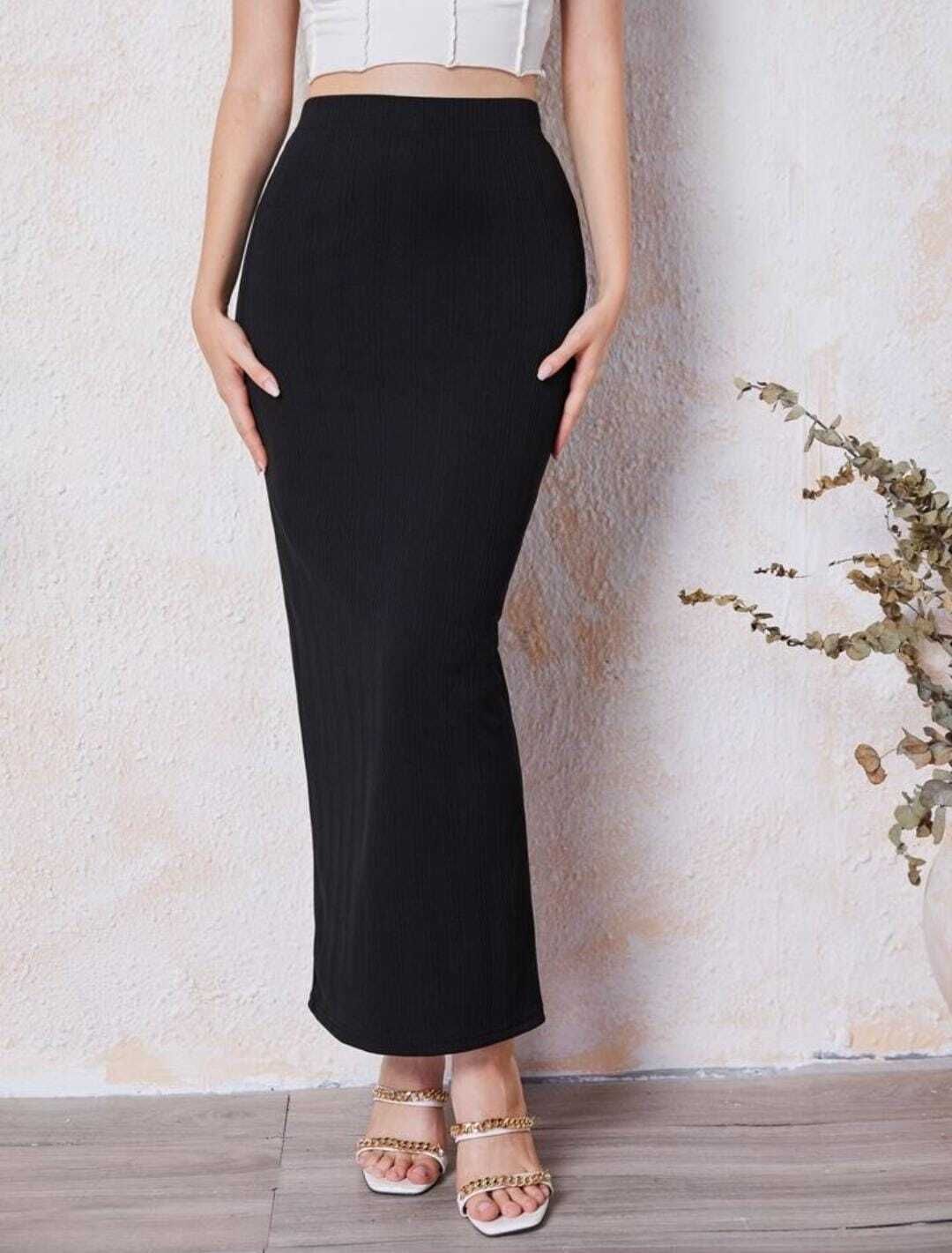 jo jo creation Women Solid Pencil Black Skirt-picture-17
