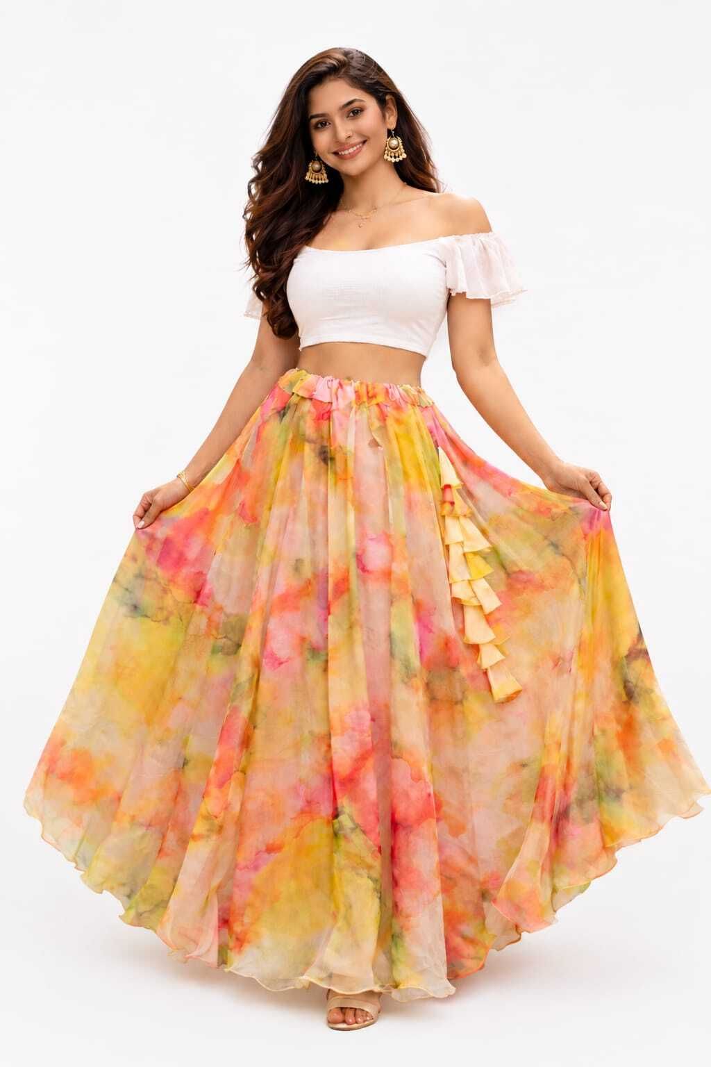 kba Women Printed Pleated Yellow Skirt-picture-13