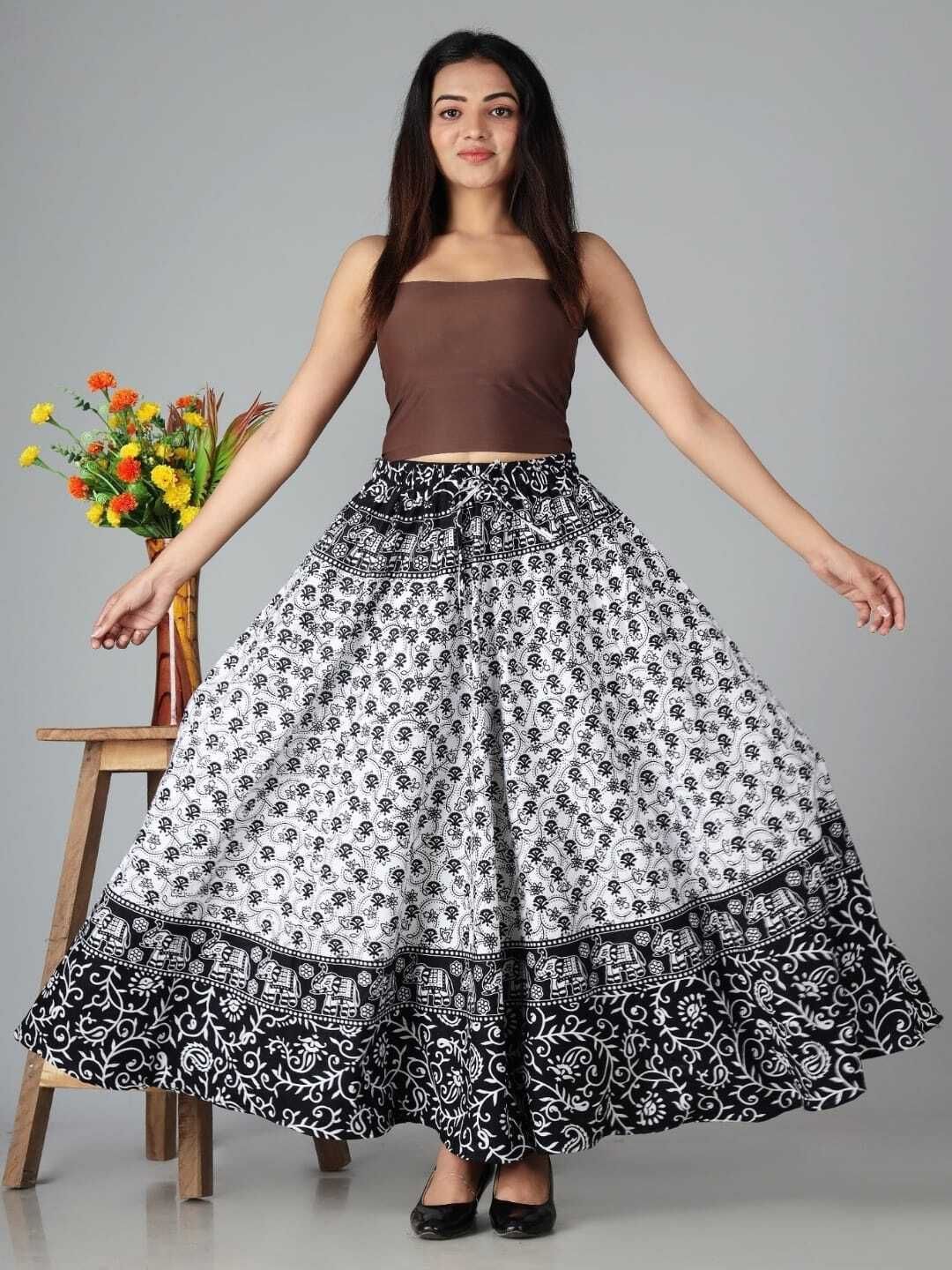 namokar Women Printed Layered Black, White Skirt-picture-49