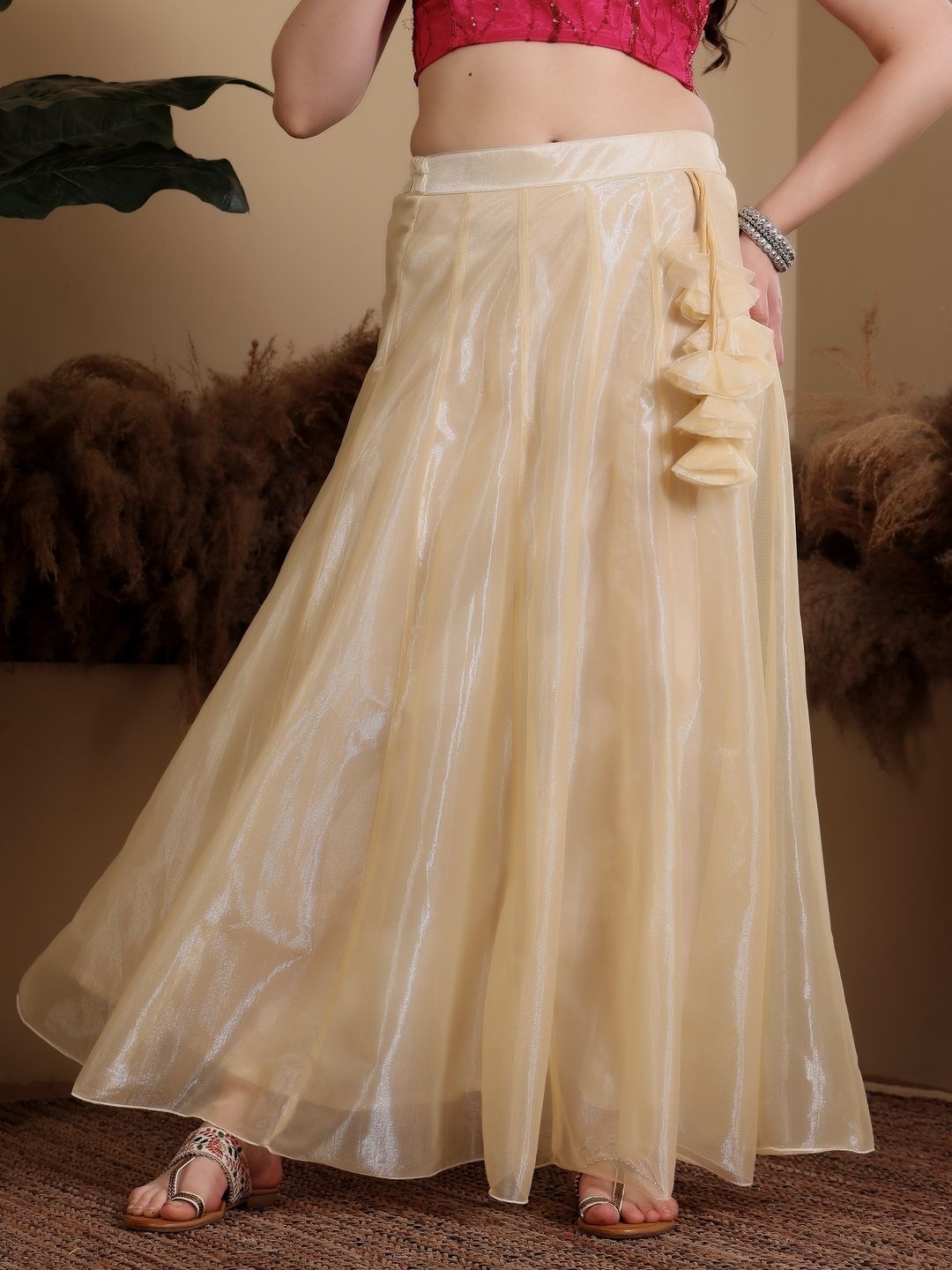 Women Embellished Flared Beige Skirt-image-3