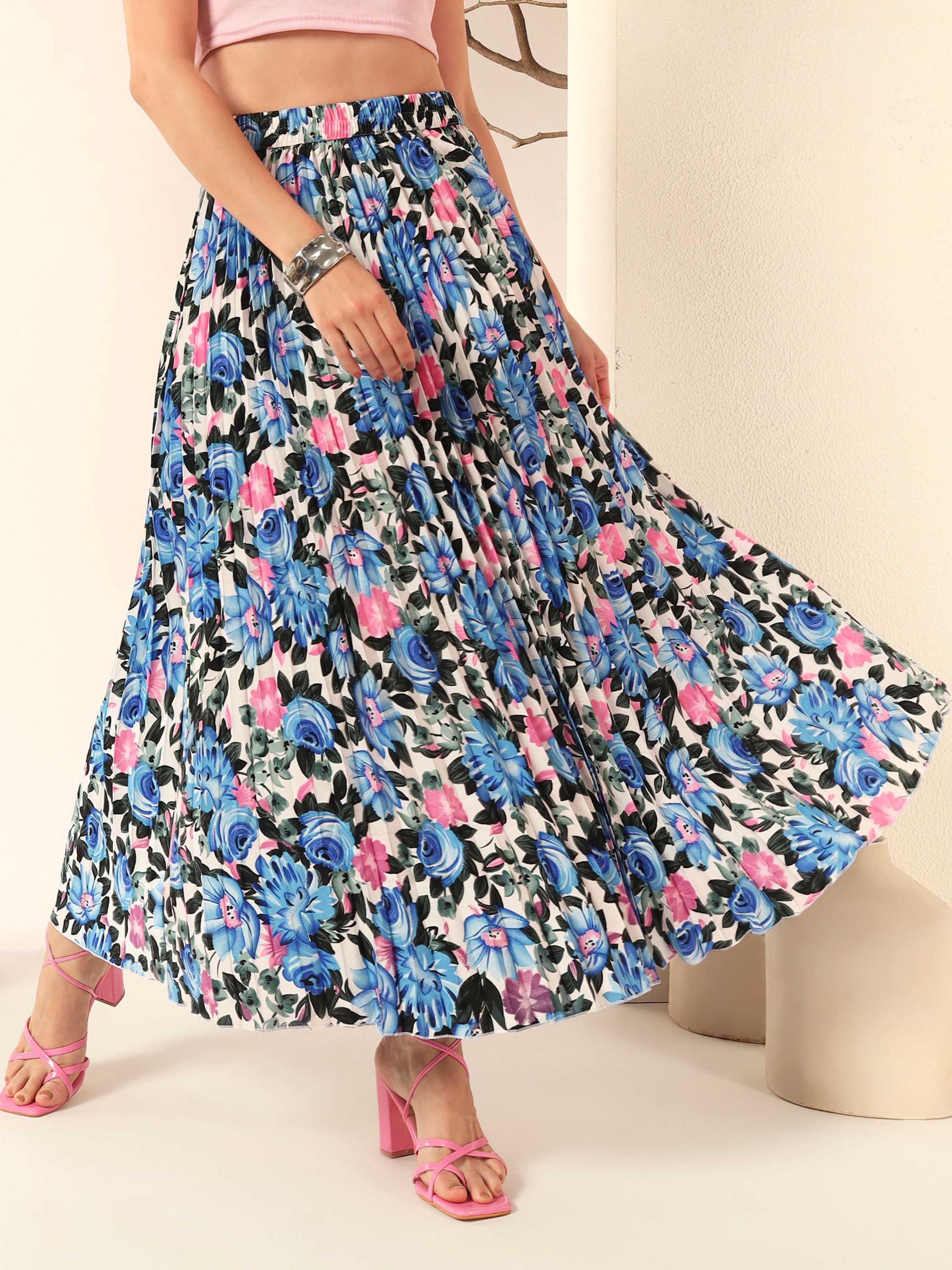 Women Printed Pleated Multicolor Skirt