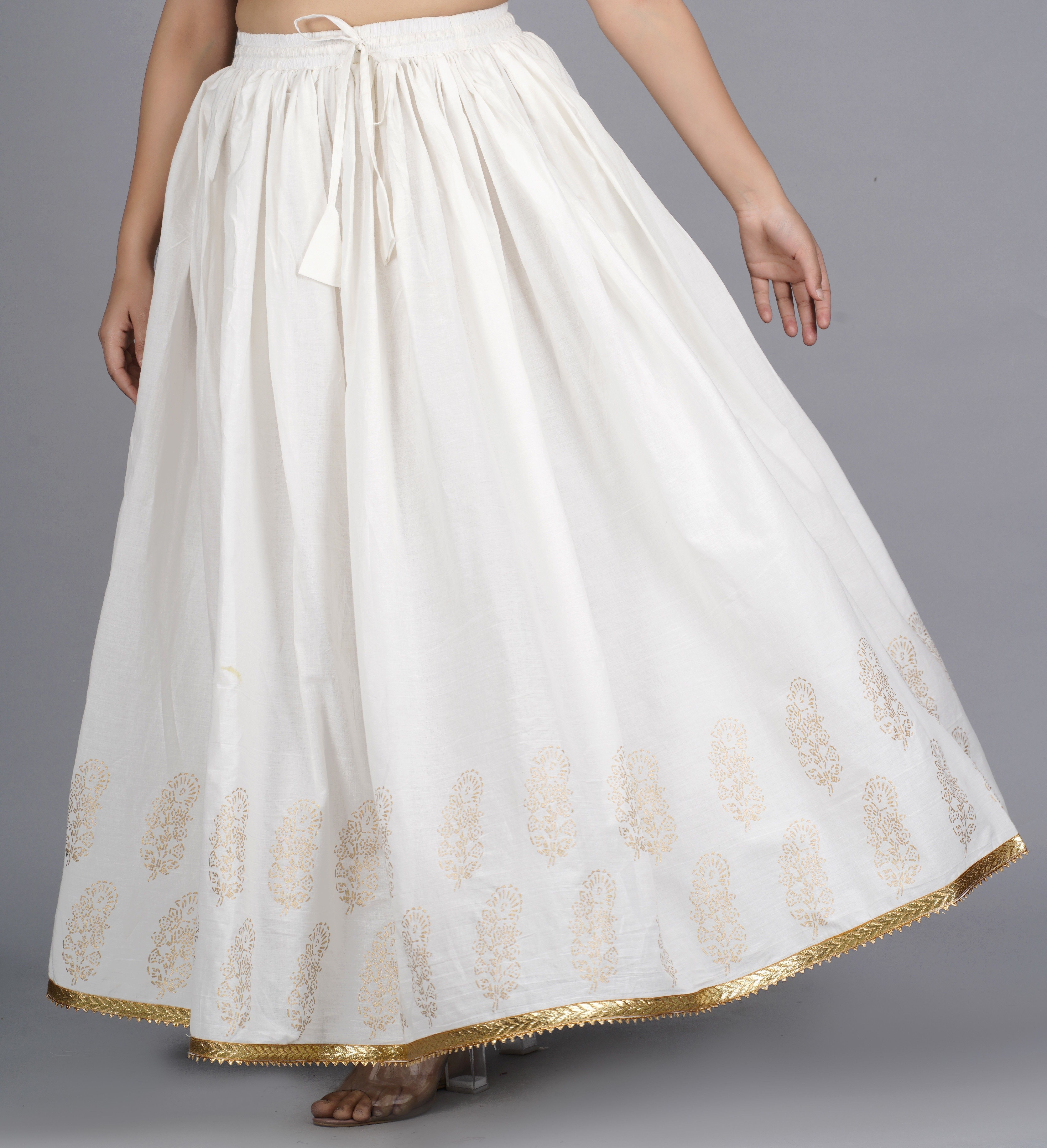 fabrr Women Printed, Paisley Pleated White Skirt-picture-24