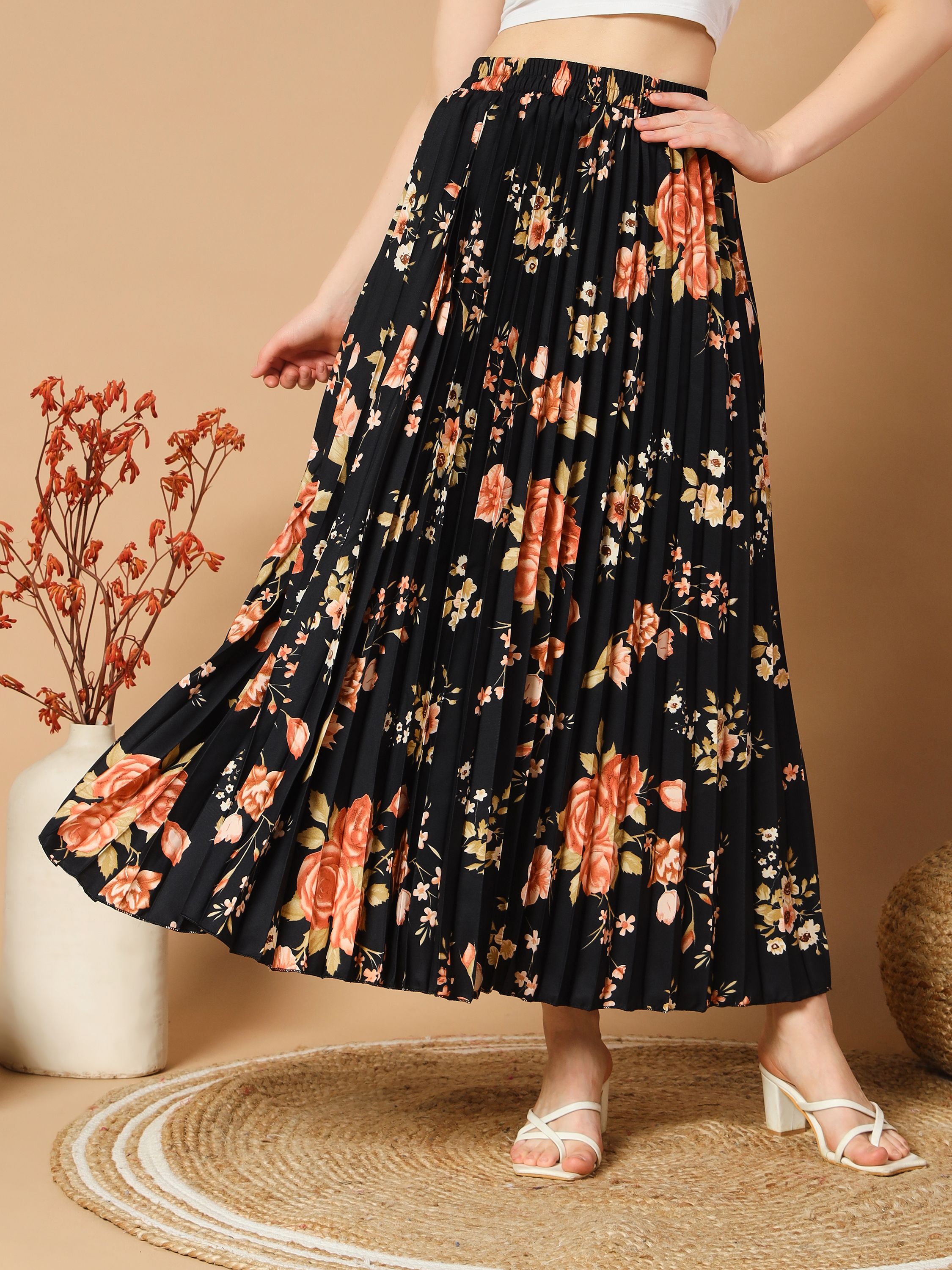 herway Women Printed A-line Gold Skirt-picture-15
