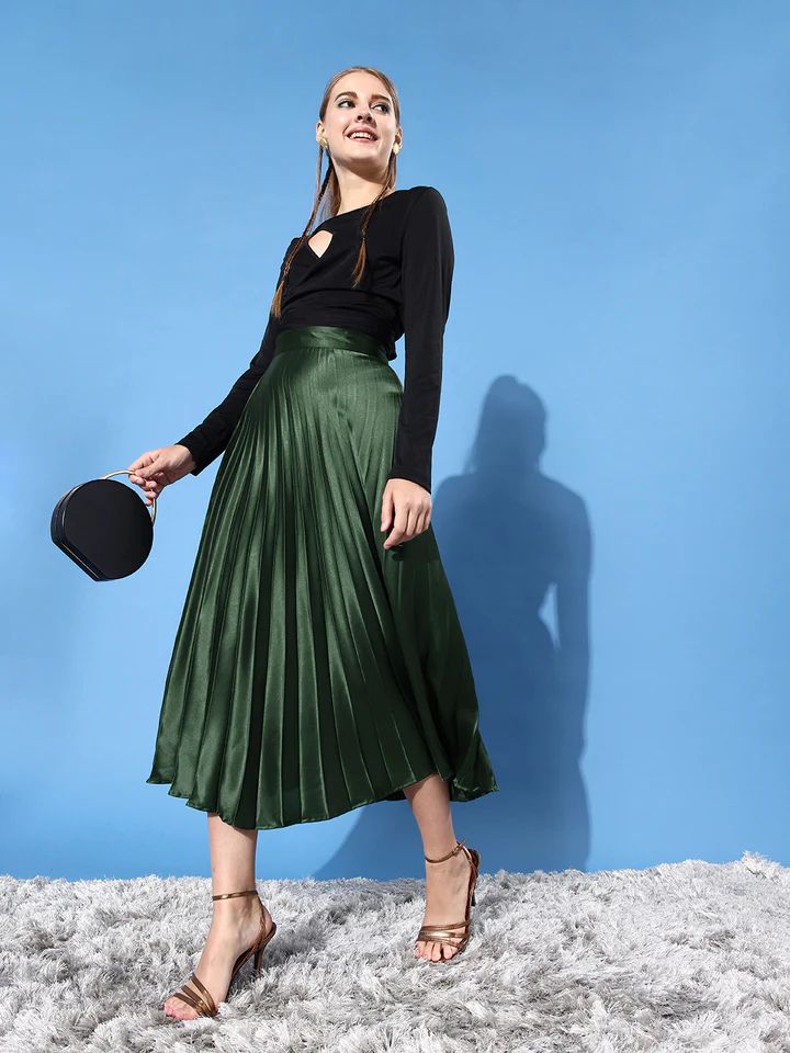 uptownie lite Women Solid Pleated Green Skirt-picture-27