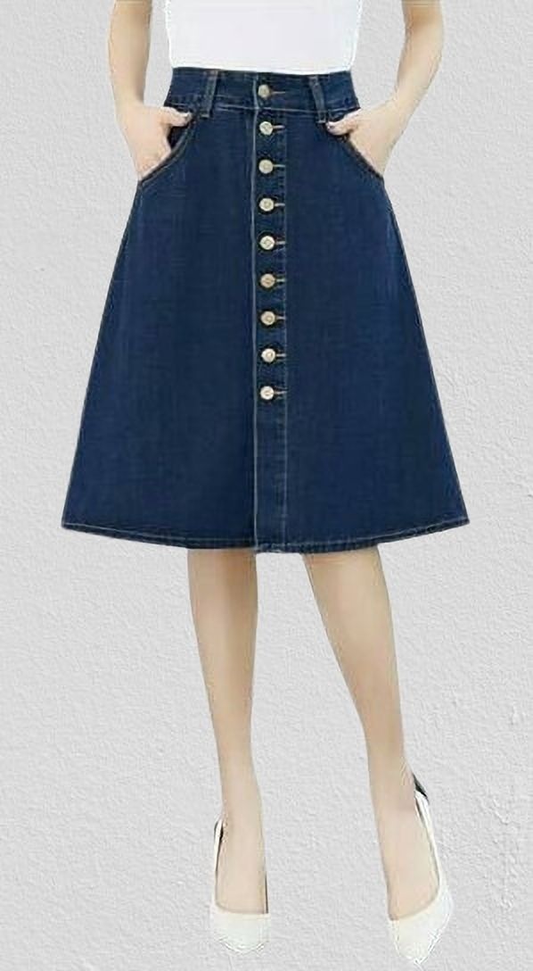 Women Solid A-line Blue Skirt-image-34