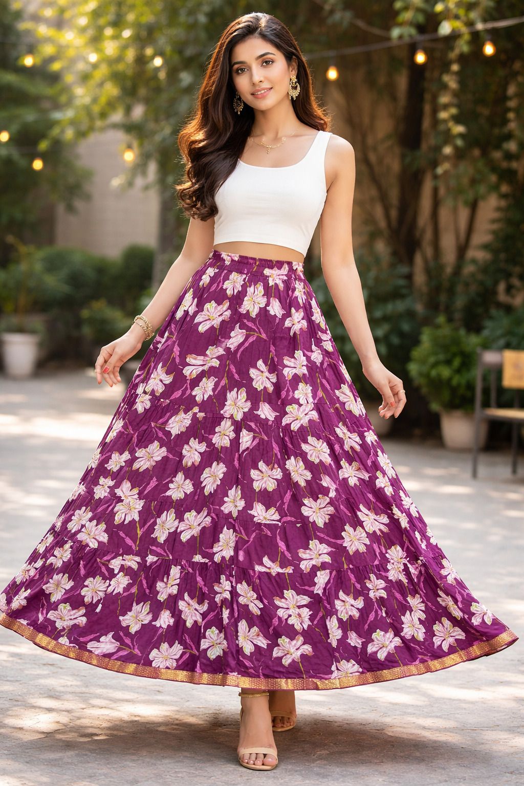 himcare Women Printed Tiered Purple Skirt-picture-16