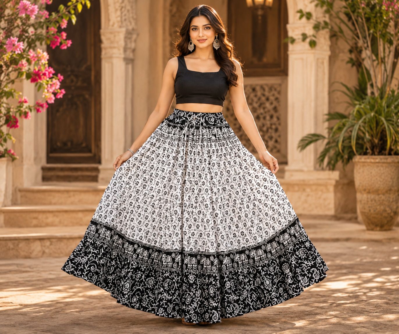 ruhvera Women Printed Flared Black Skirt-picture-18