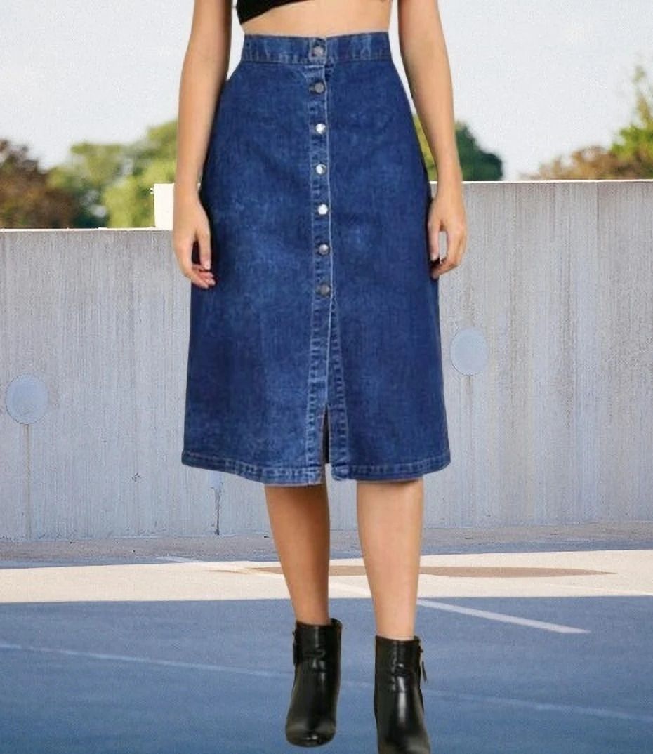 Women Solid A-line Dark Blue Skirt-image-36