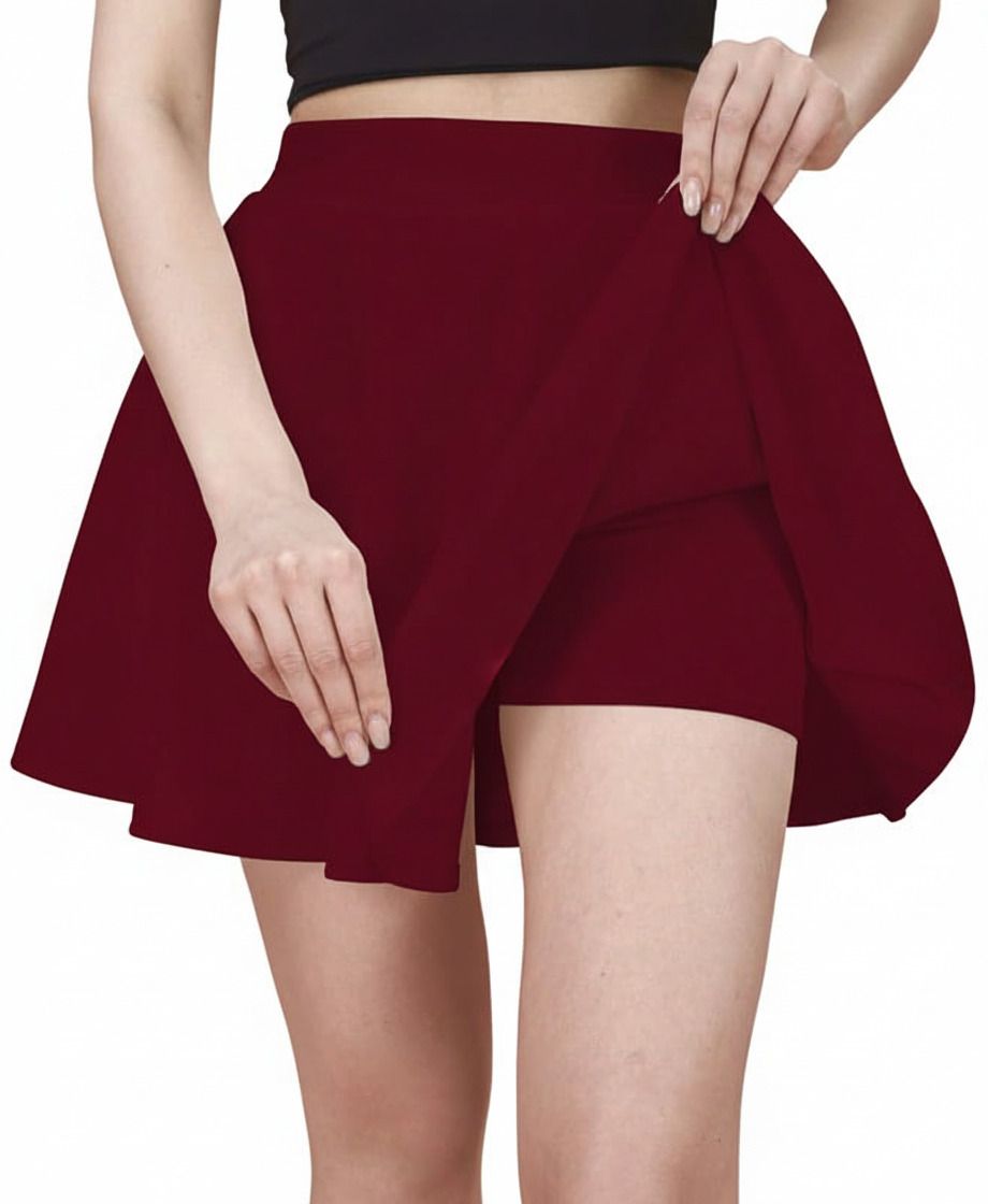 Women Solid Flared Maroon Skirt-image-21