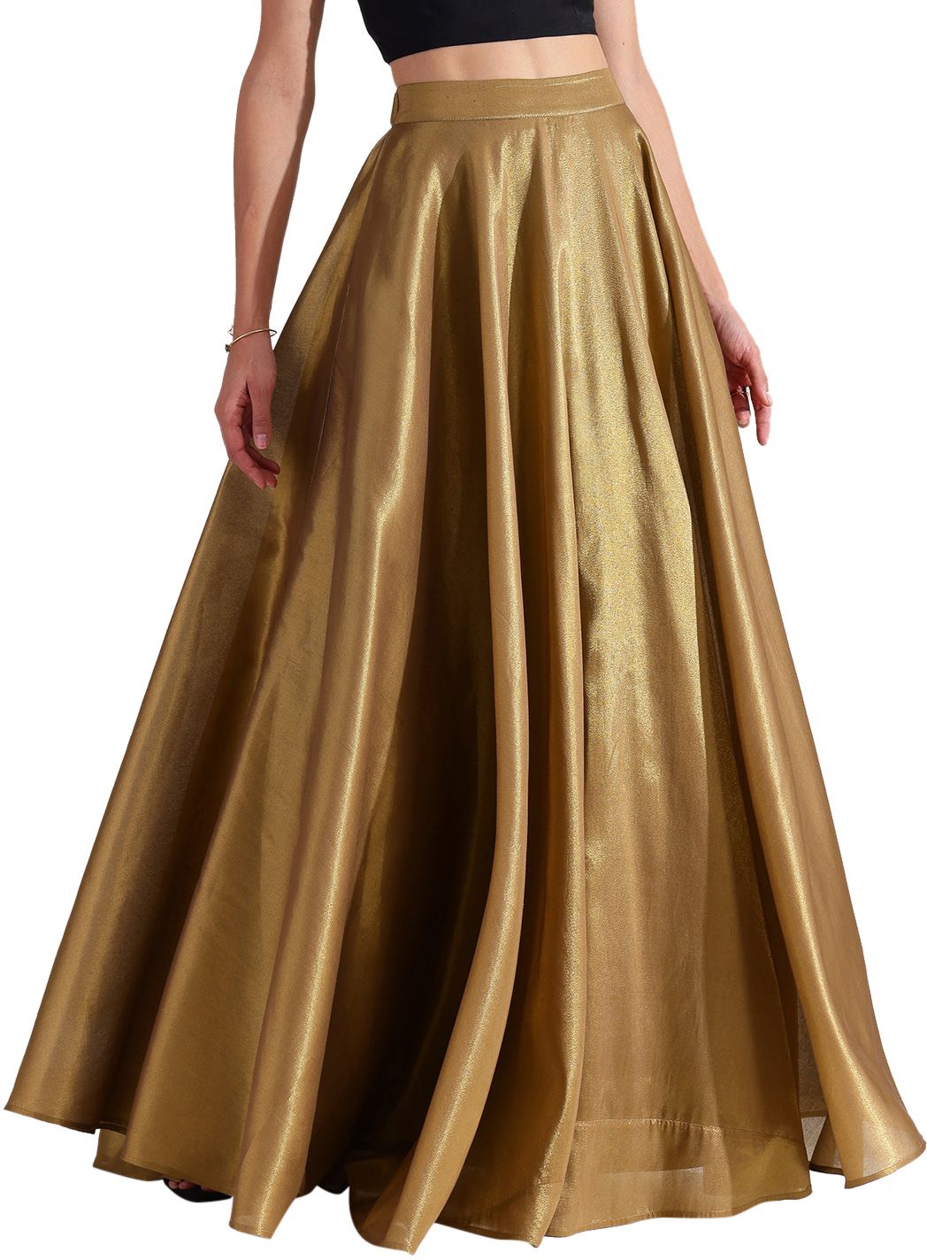 pink fort Women Solid Flared Gold Skirt-picture-12