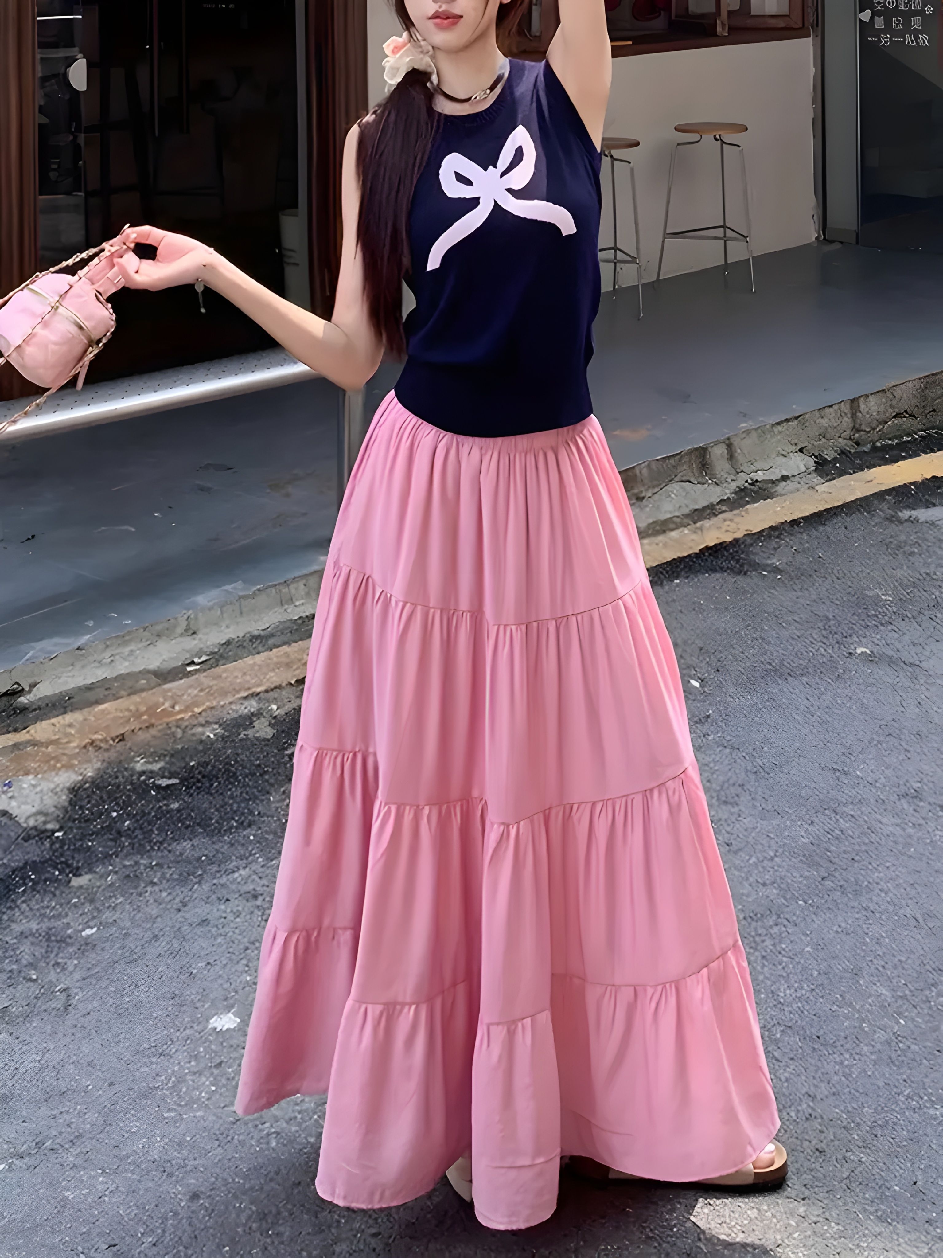 Women Self Design Flared Pink Skirt