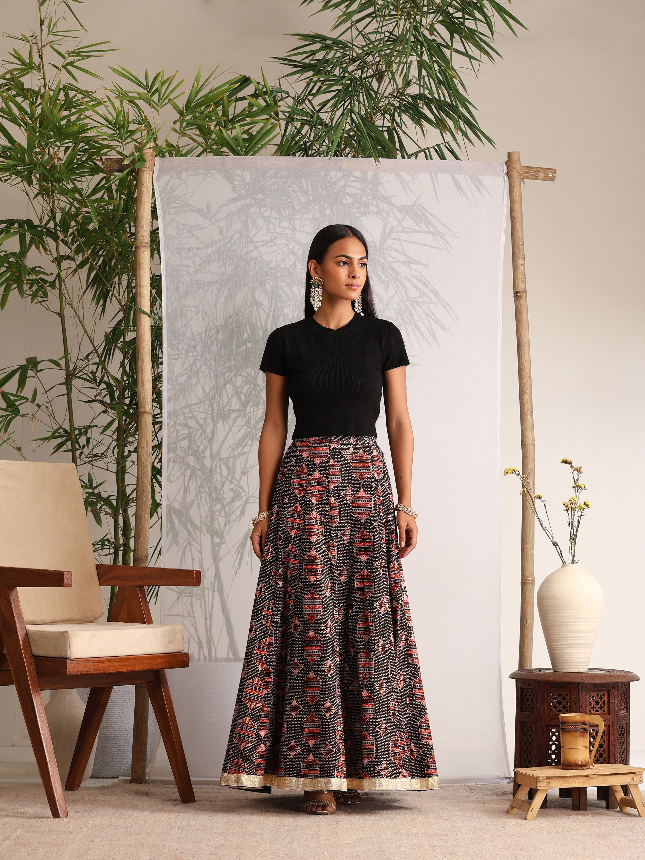 khushal k Women Geometric Print Layered Black Skirt-picture-14