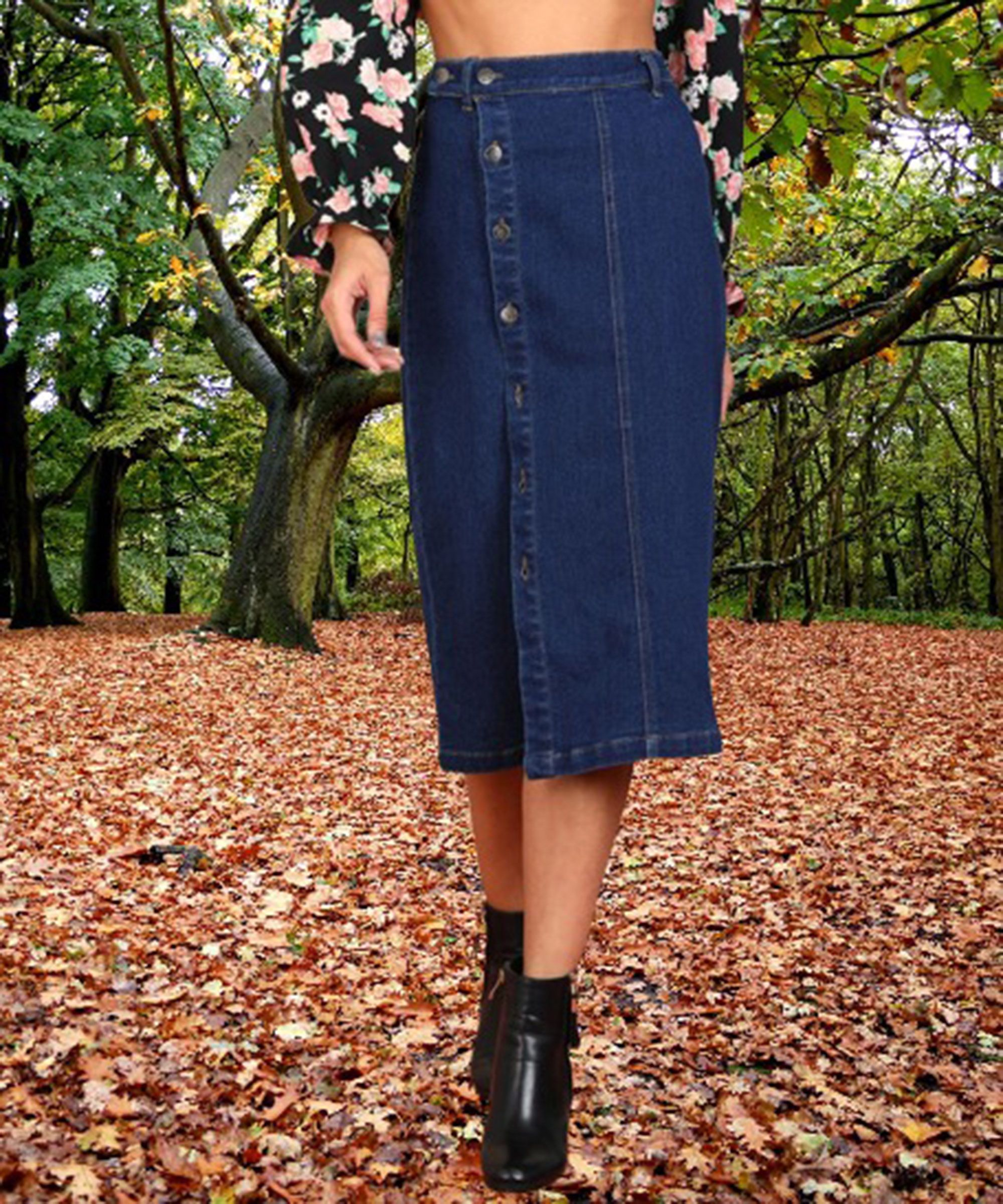 Women Solid Straight Dark Blue Skirt-image-22